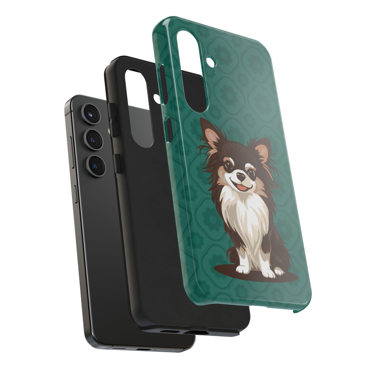 Long Haired Chihuahua Dog Phone Case, Tough Phone Cases Pet Dogs Teal Pattern