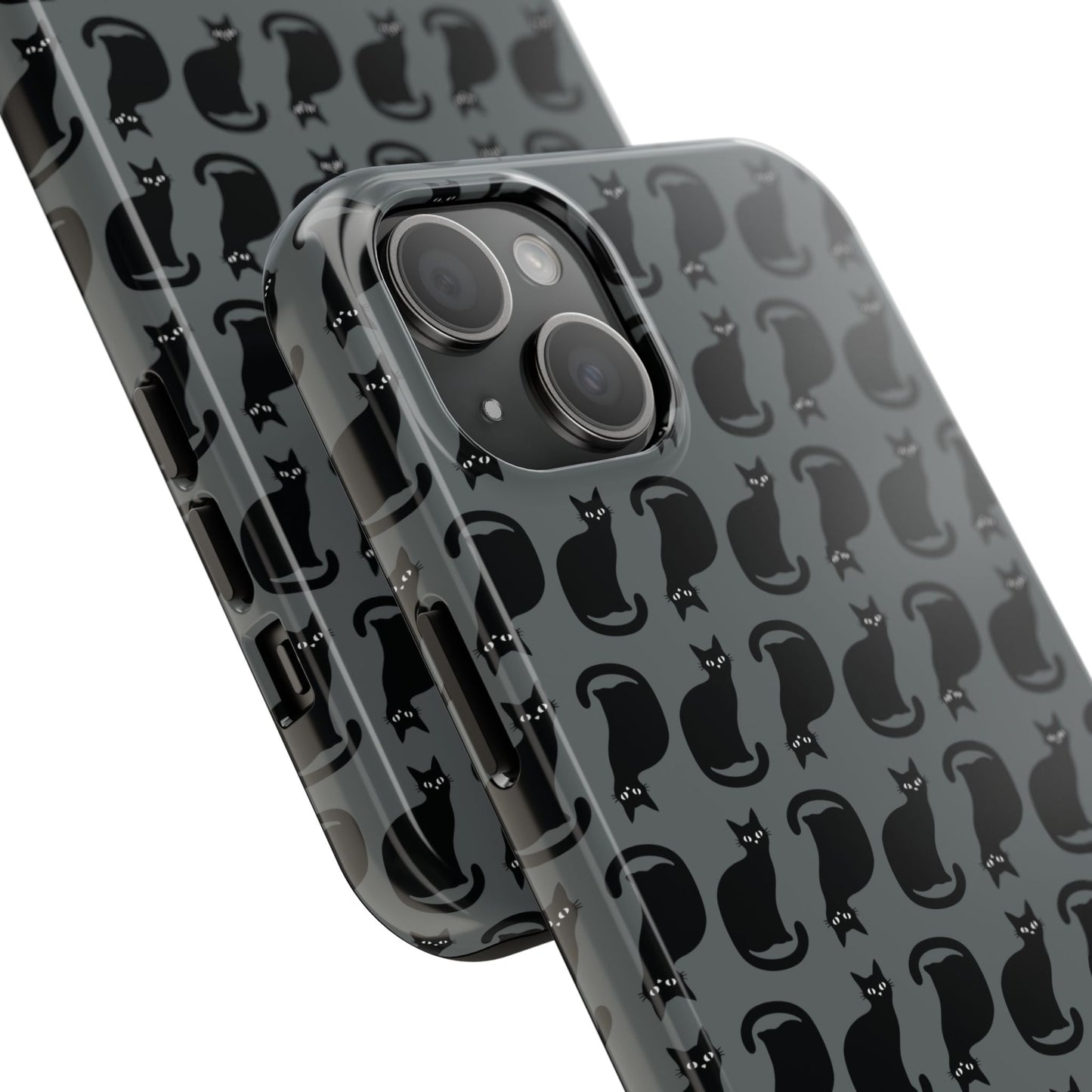 Black Cat Silhouette Pattern Cell Phone Case, Dark Gray Goth Kitty Tough Phone Case