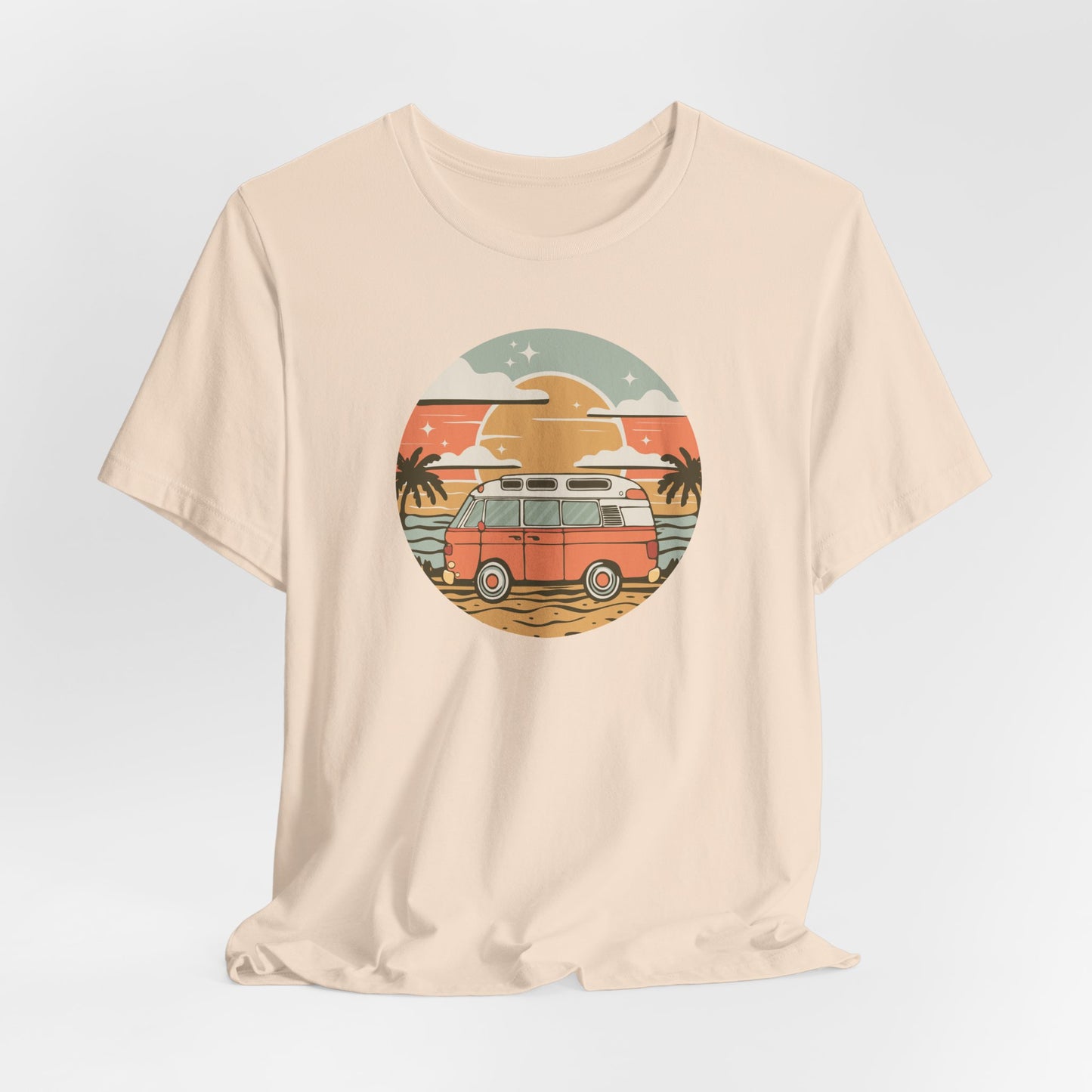 Vintage Surf Van T-Shirt | Retro Beach Sunset, Palm Trees, Camping Vanlife Tee California Travel