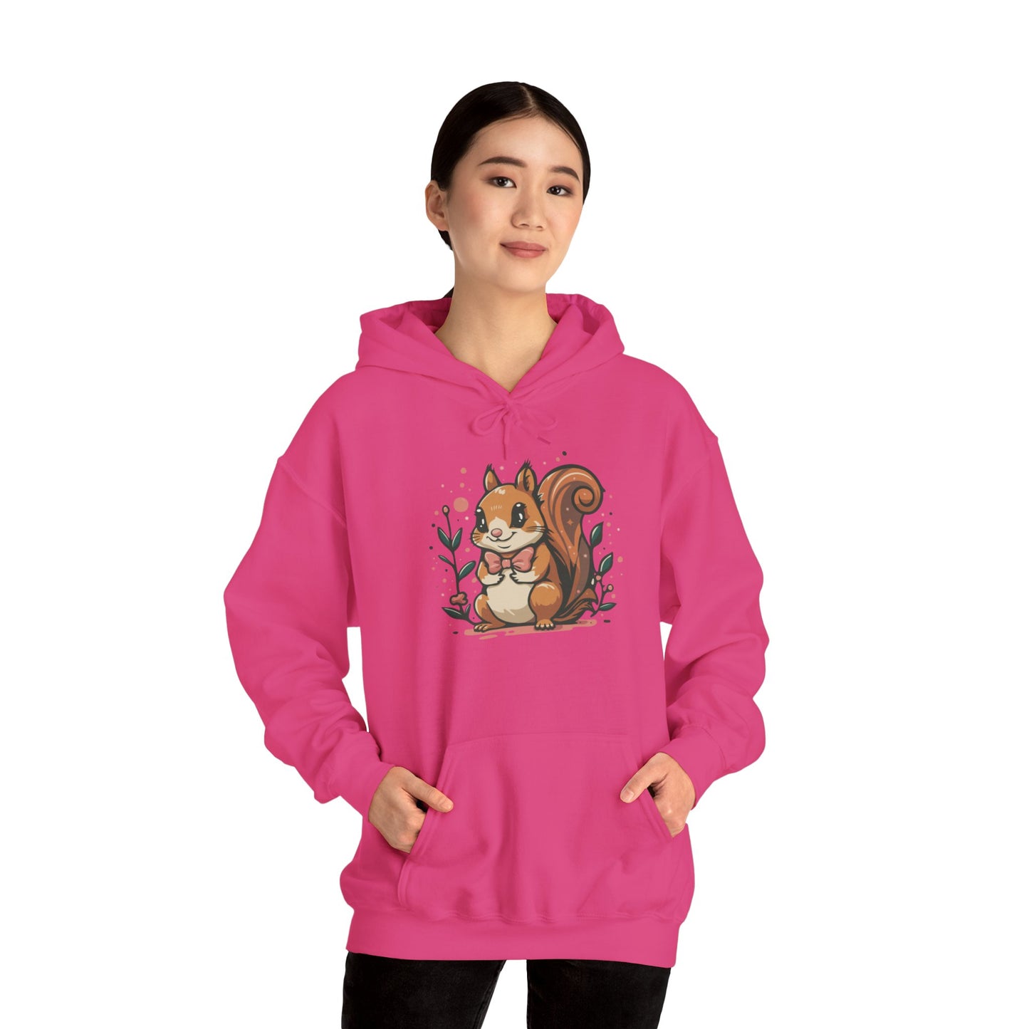 Woodland Squirrel Hoodie - Cute Squirrel with Bowtie and Flowers - Unisex Womens Mens Hooded Sweatshirt