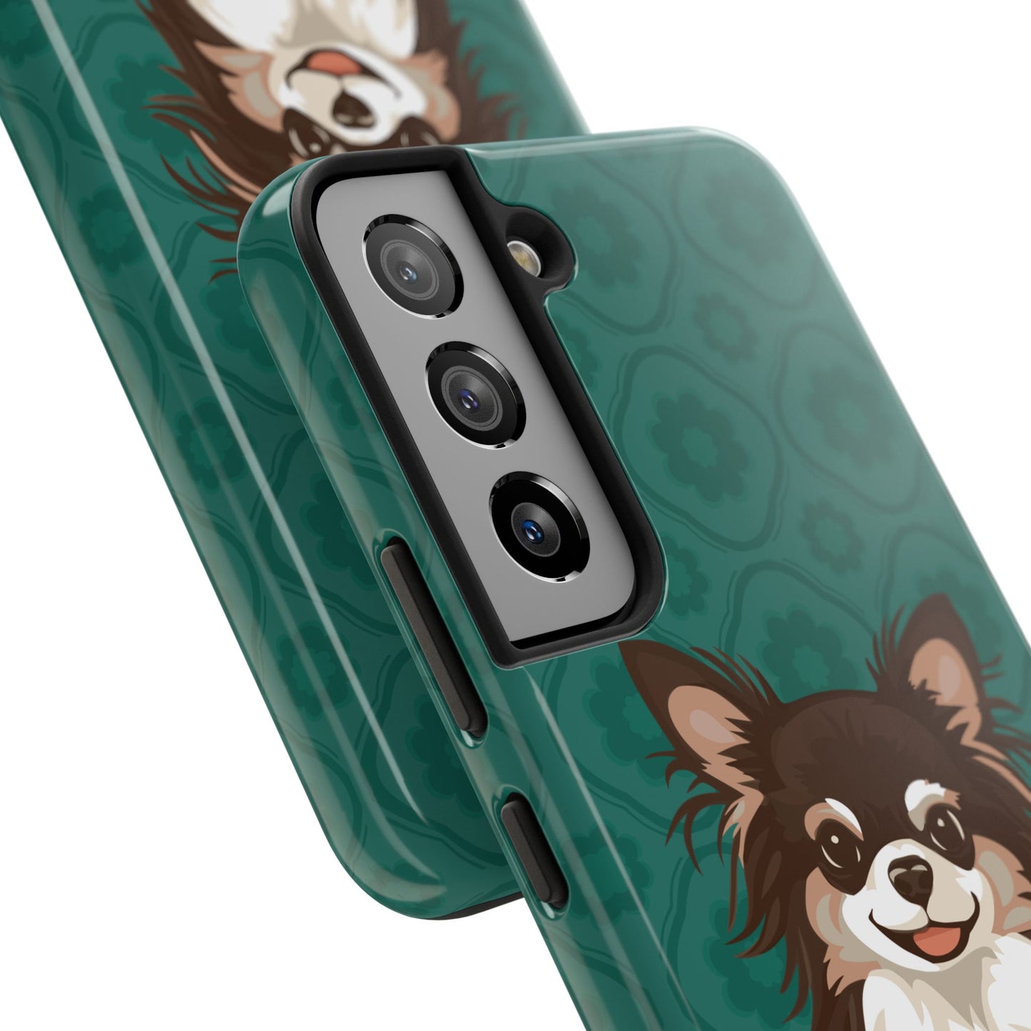 Long Haired Chihuahua Dog Phone Case, Tough Phone Cases Pet Dogs Teal Pattern