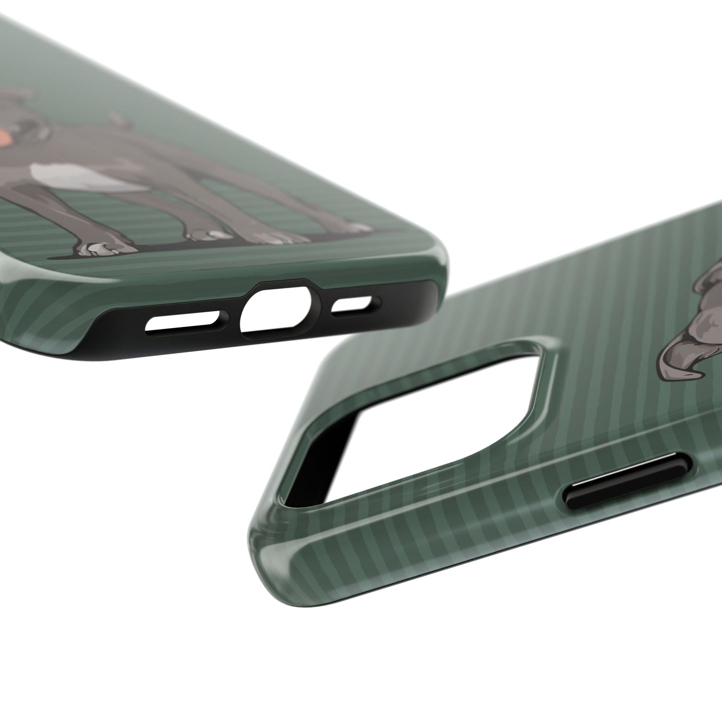 Gray Pit Bull Terrier Dog Phone Case, Tough Phone Cases Pet Pitbull Dogs Green Stripe Pattern