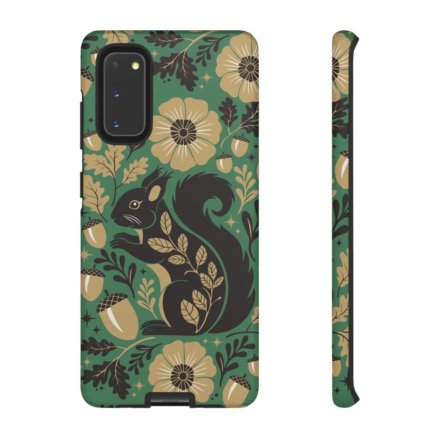 Green Squirrel Floral Pattern Cell Phone Case | Botanical Folk Art Acorn Leaves Design, Iphone Google Pixel Samsung Cases Matte Finish