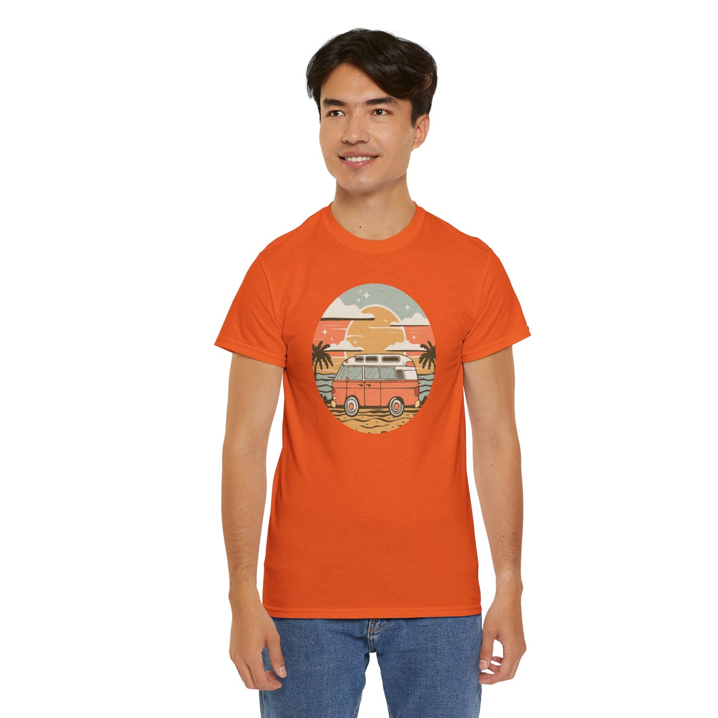 Vintage Van Dreams Nomad Campervan Vanlife Sunset T-shirt Unisex Mens Womens Heavy Cotton Tee