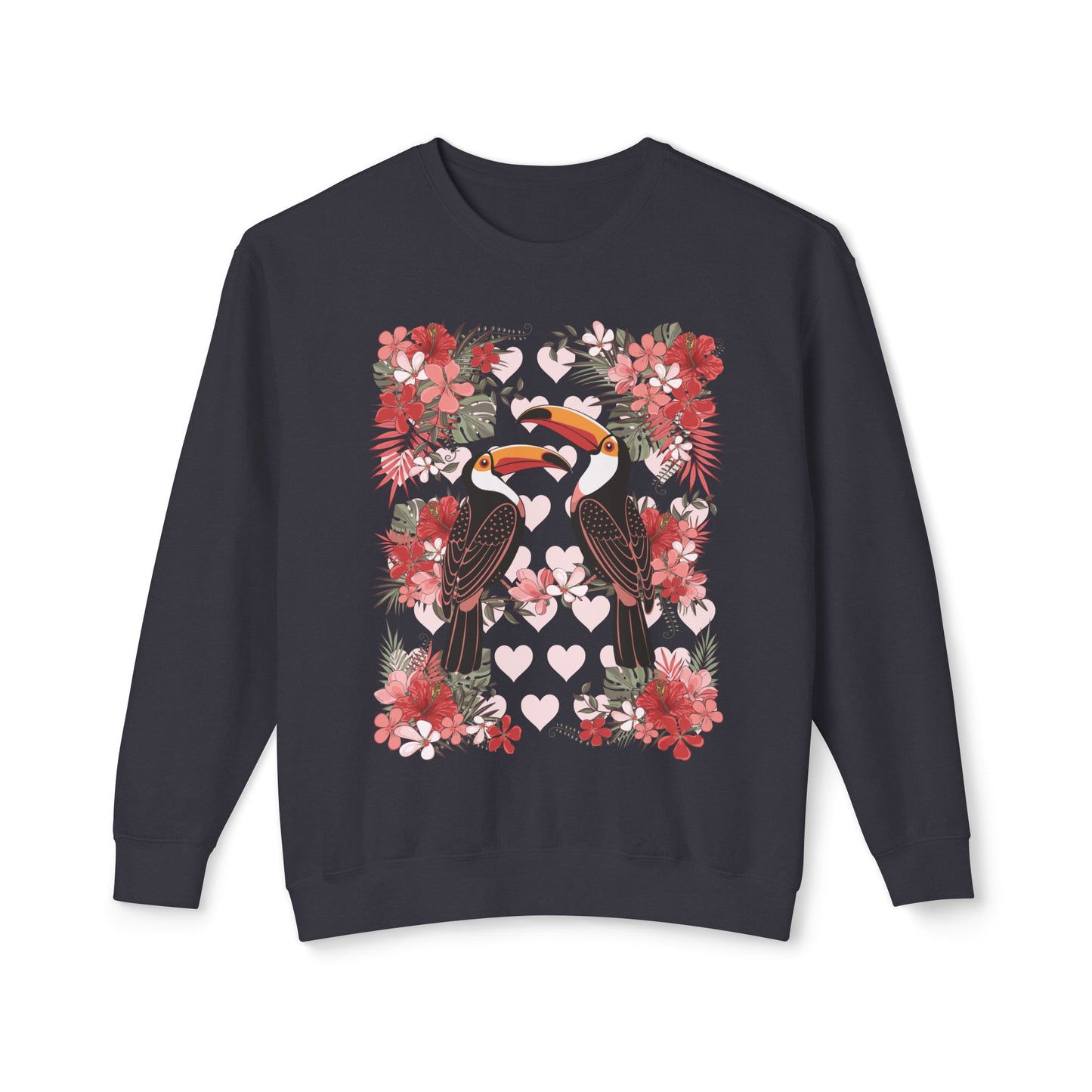 Toucan Tropical Love Birds Floral Crewneck Sweatshirt, Cute Sweatshirt Summer Vibes, Jungle Flowers Toucans Sweatshirt