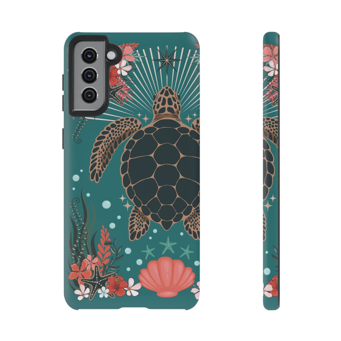 Sea Turtle Illustration Phone Case | Ocean Turtles Coral Floral Pattern Cell Phone Cases - Iphone, Google Pixel, Samsung - Matte Finish