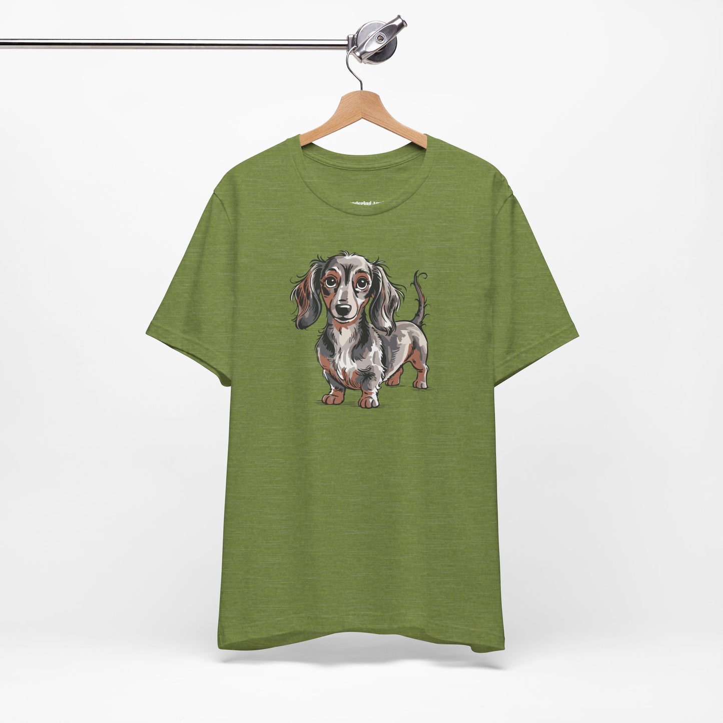 Long Haired Dachshund Dog Illustration T-shirt | Cute Wiener Dogs Tee, 100% Cotton Short Sleeve Shirts