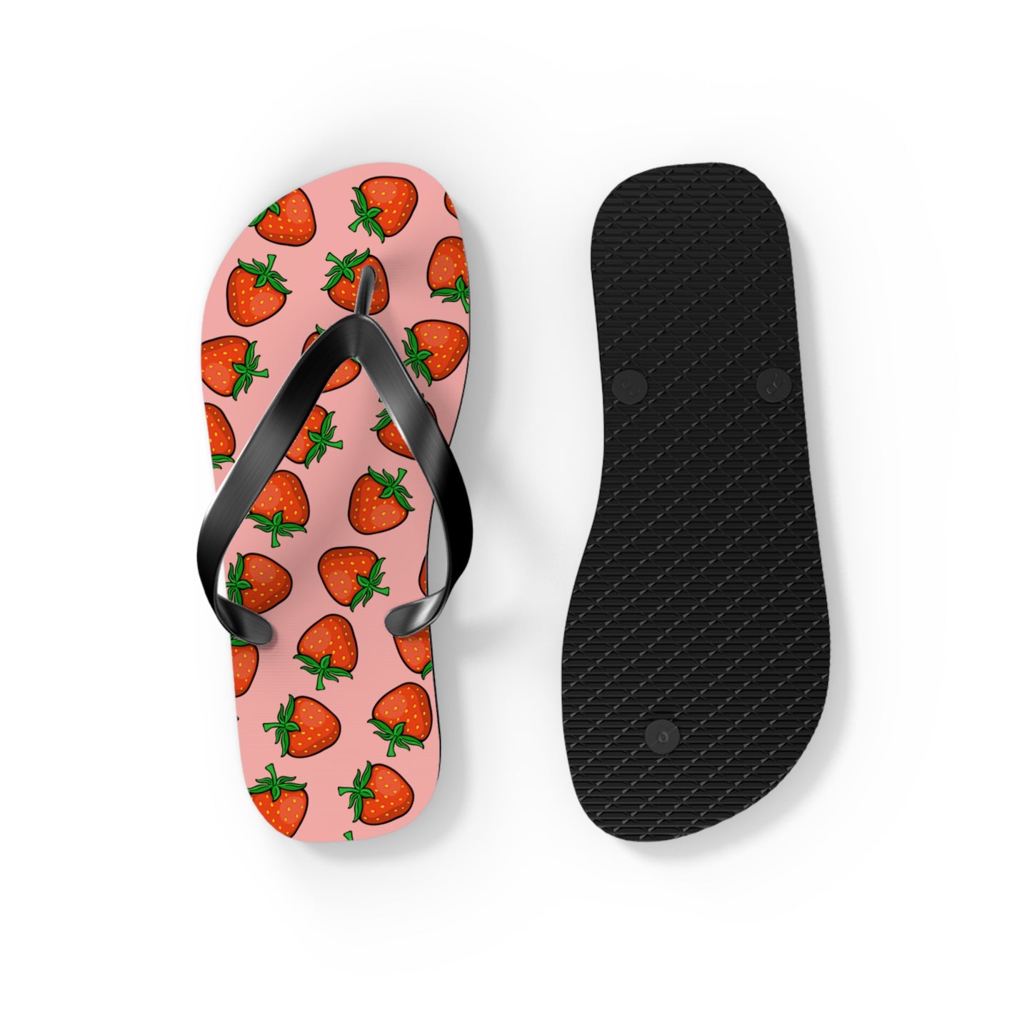 Strawberry Pattern Flip Flops | Pink Strawberries Fruit Summer Beach Sandals, Women's Beach Pool Footwear