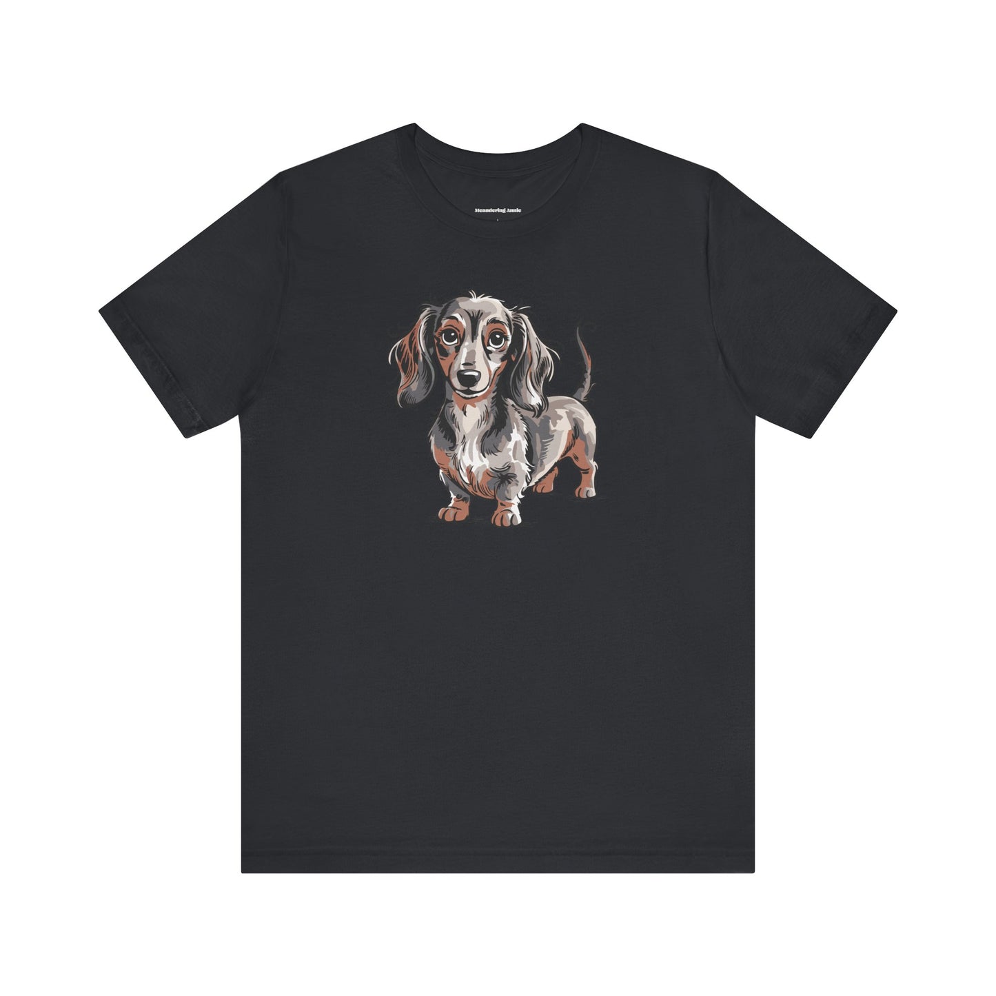 Long Haired Dachshund Dog Illustration T-shirt | Cute Wiener Dogs Tee, 100% Cotton Short Sleeve Shirts