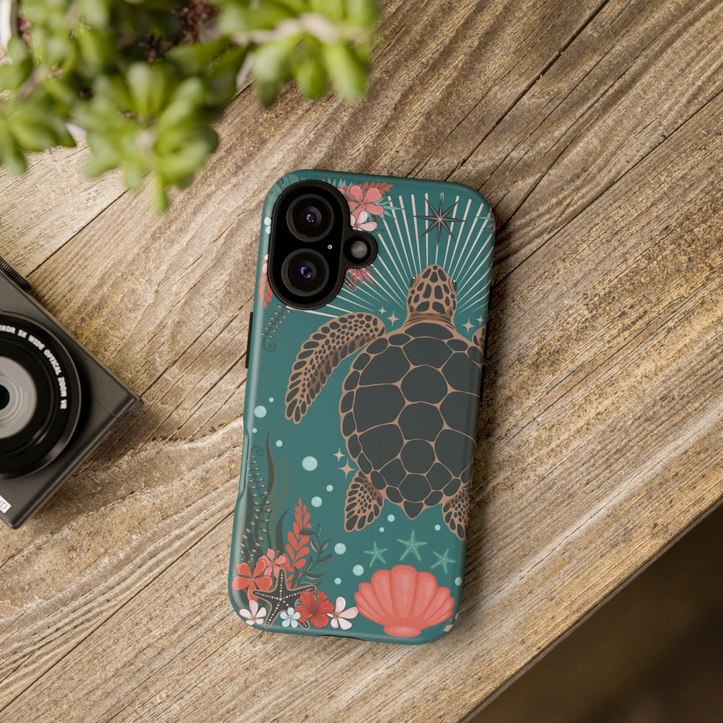 Sea Turtle Illustration Phone Case | Ocean Turtles Coral Floral Pattern Cell Phone Cases - Iphone, Google Pixel, Samsung - Matte Finish