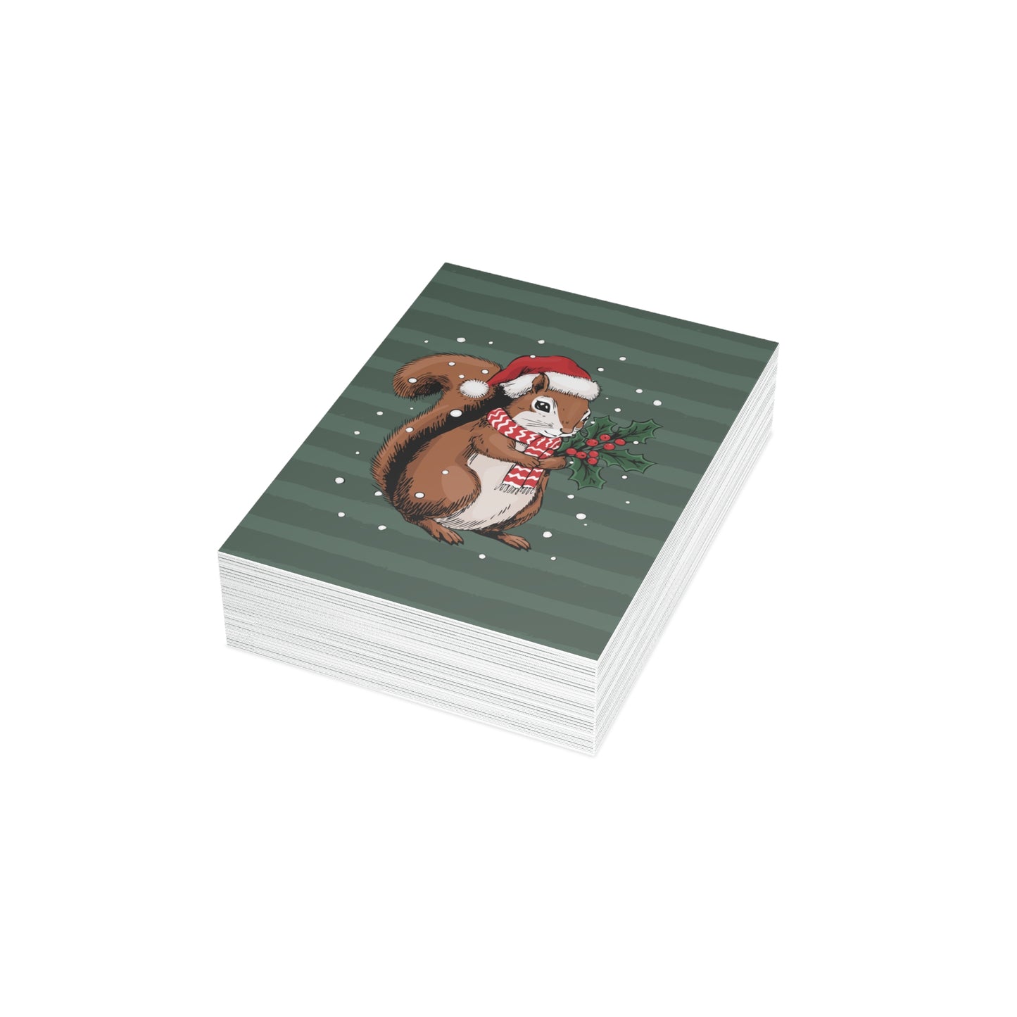 Christmas Squirrel Greeting Cards, Holiday Card 10, 30, 50 Pack + Envelopes Cute Winter Squirrels Artwork