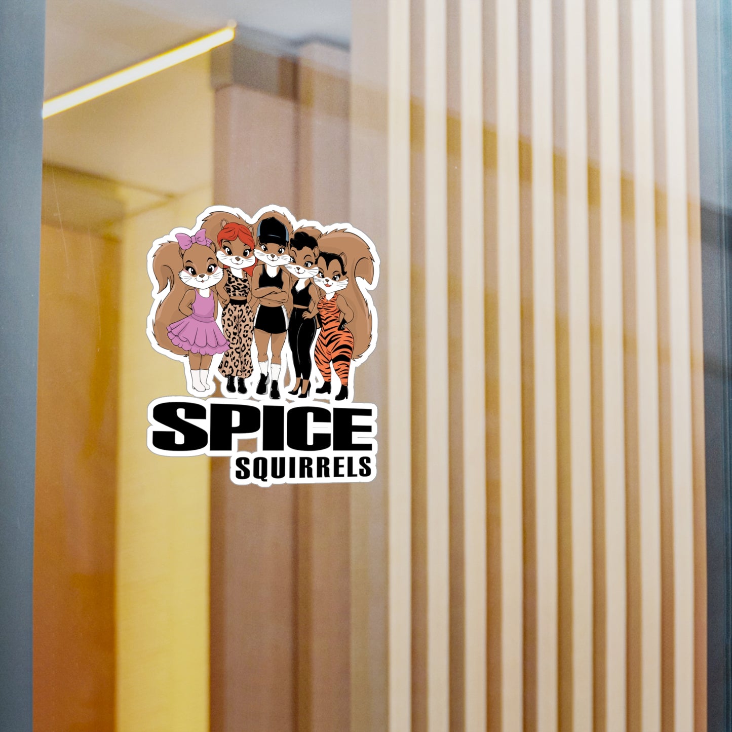 Spice Squirrels Vinyl Sticker Kiss-Cut Vinyl Decals with Funny 90's Pop Group Parody Squirrel Design