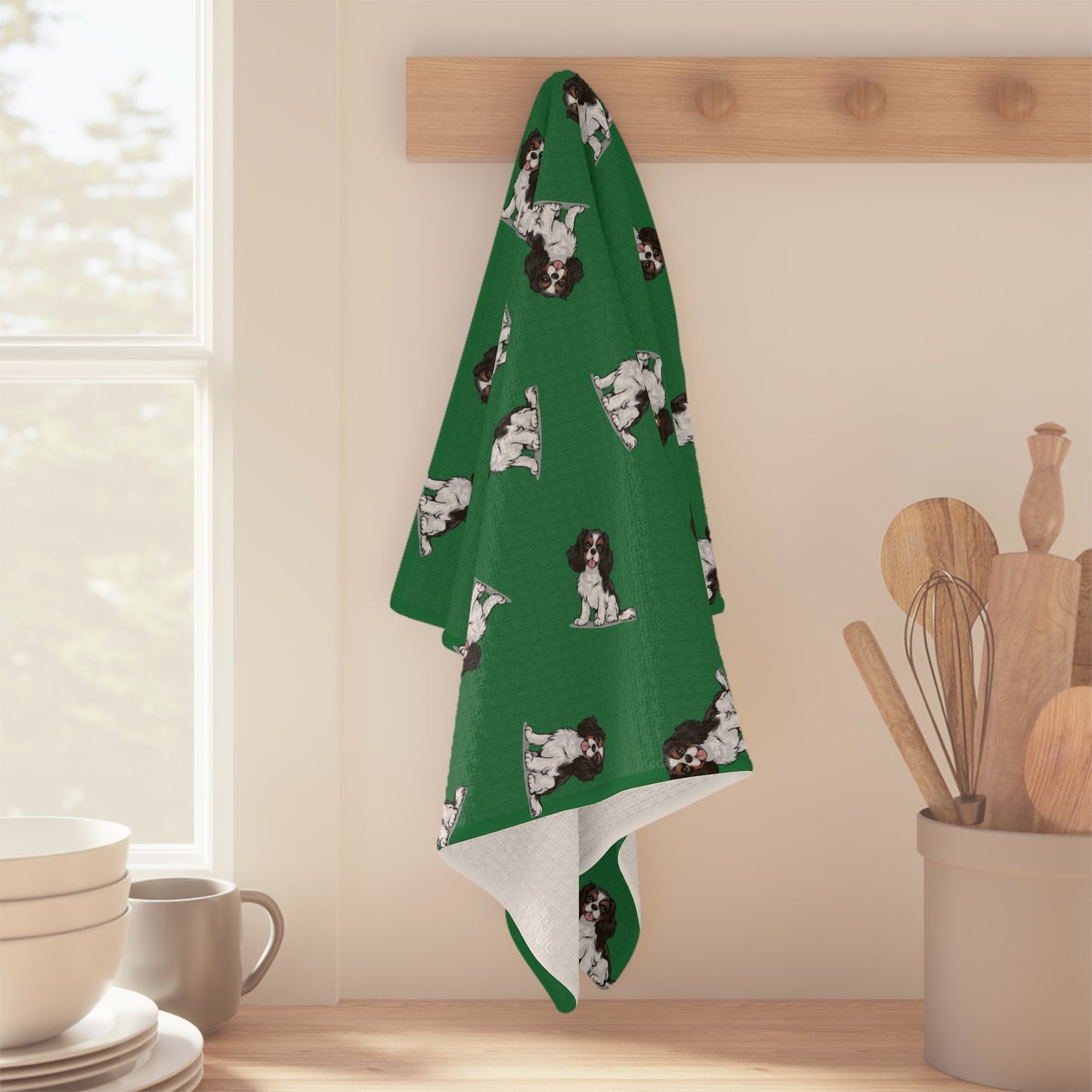 Tricolor Cavalier King Charles Spaniel Dog Microfiber Tea Towel Kitchen Hand Towels with Pet Dogs Cavaliers Puppy Print Home Decor Gifts