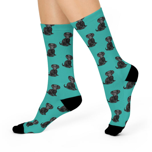 Chiweenie Puppy Dogs Cushioned Crew Socks, Unisex One Size - Chihuahua Dachshund Pattern Print, Dog Lover Gift, Pet Owner Accessories
