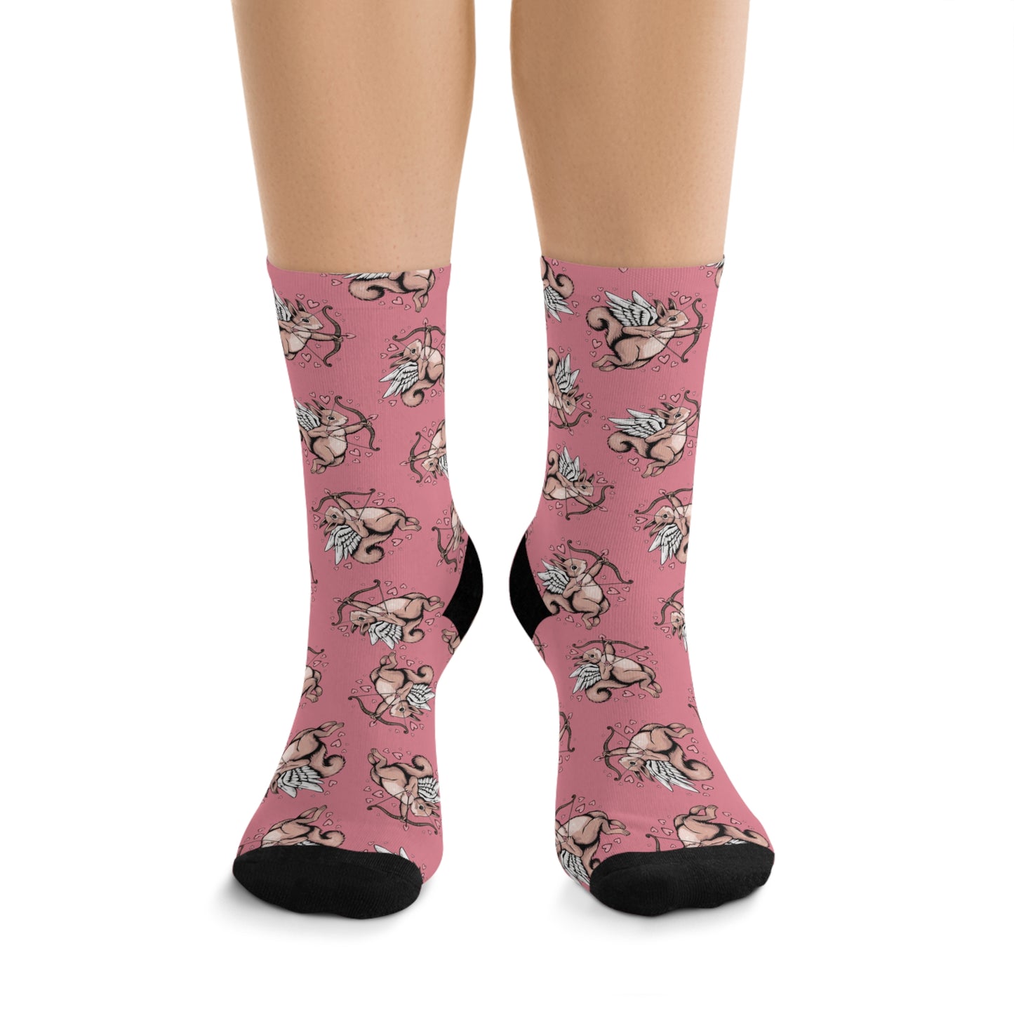 Cupid Squirrel Valentine's Day Socks, Pink Love Heart Valentine Cupid Arrow Squirrels Socks Cute Romantic Gifts - One Size