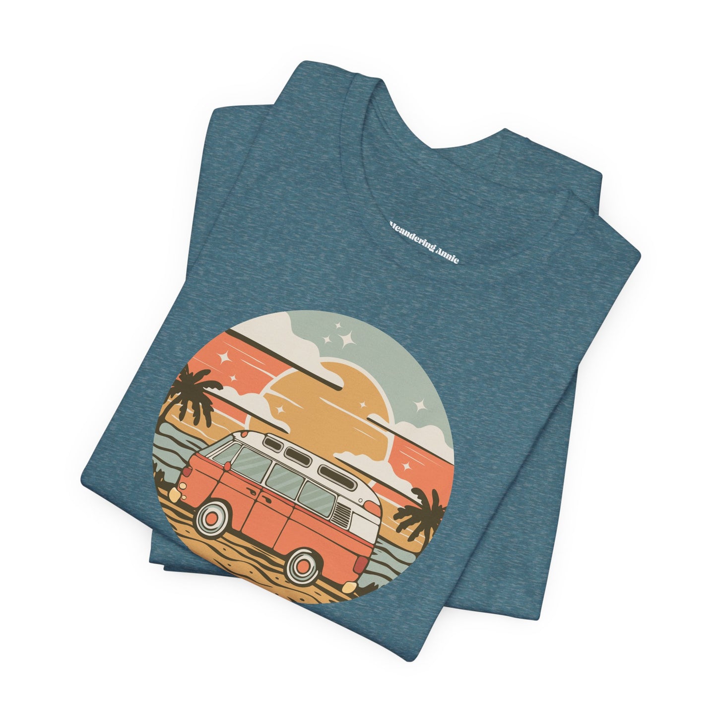 Vintage Surf Van T-Shirt | Retro Beach Sunset, Palm Trees, Camping Vanlife Tee California Travel