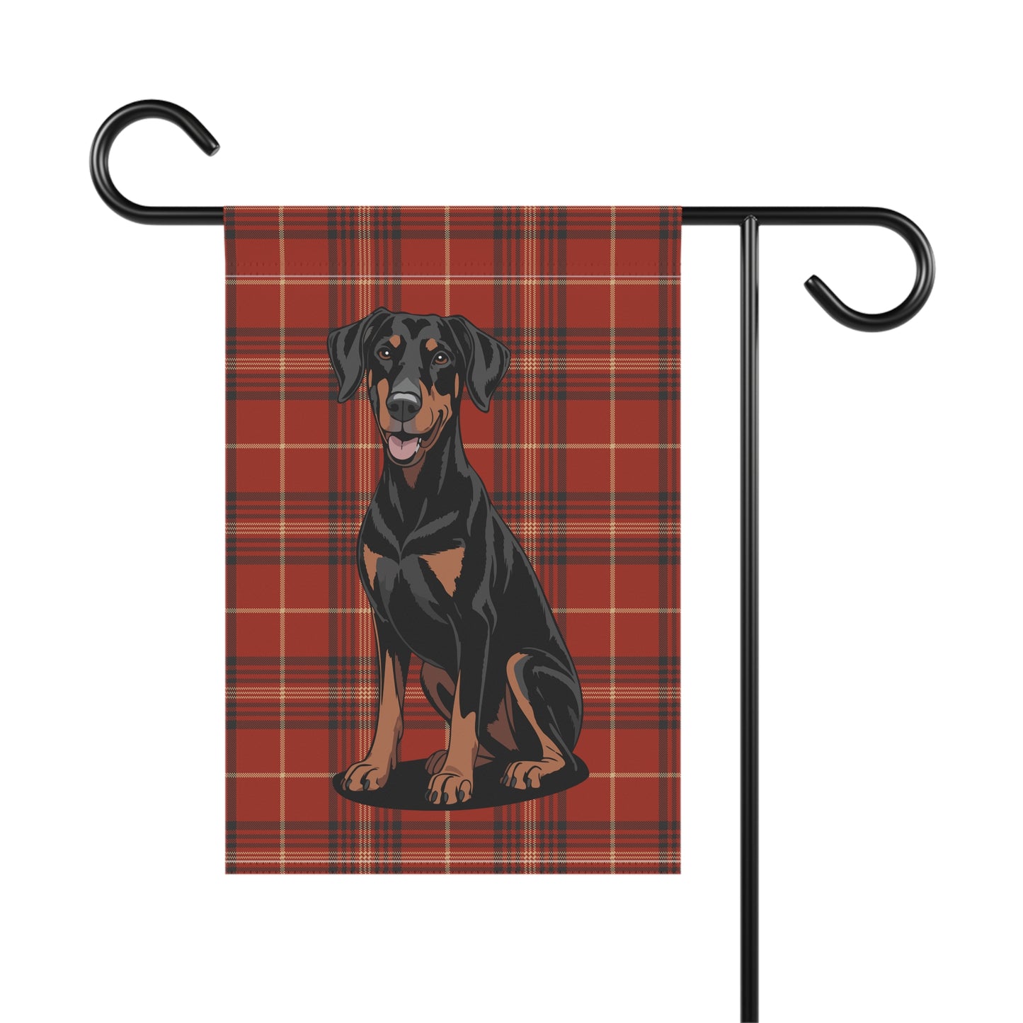 Doberman Pinscher Red Plaid Outdoor Garden Flag, Christmas Holiday Yard Decorations