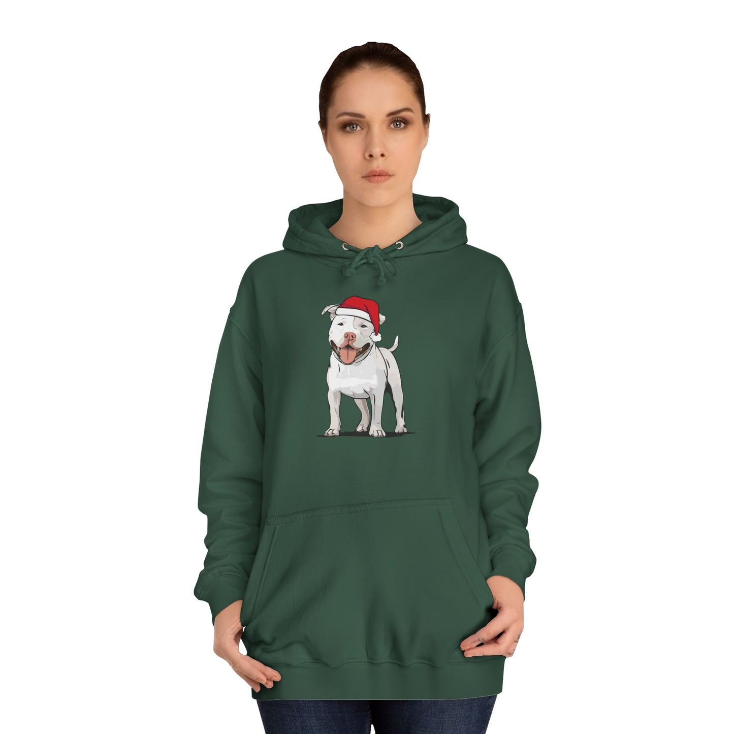 Pit Bull Terrier Dog Holiday Hoodie, Christmas Pullover Hooded Sweatshirt, Xmas Santa White Pitbull Dogs Apparel Hoodies Sweatshirts