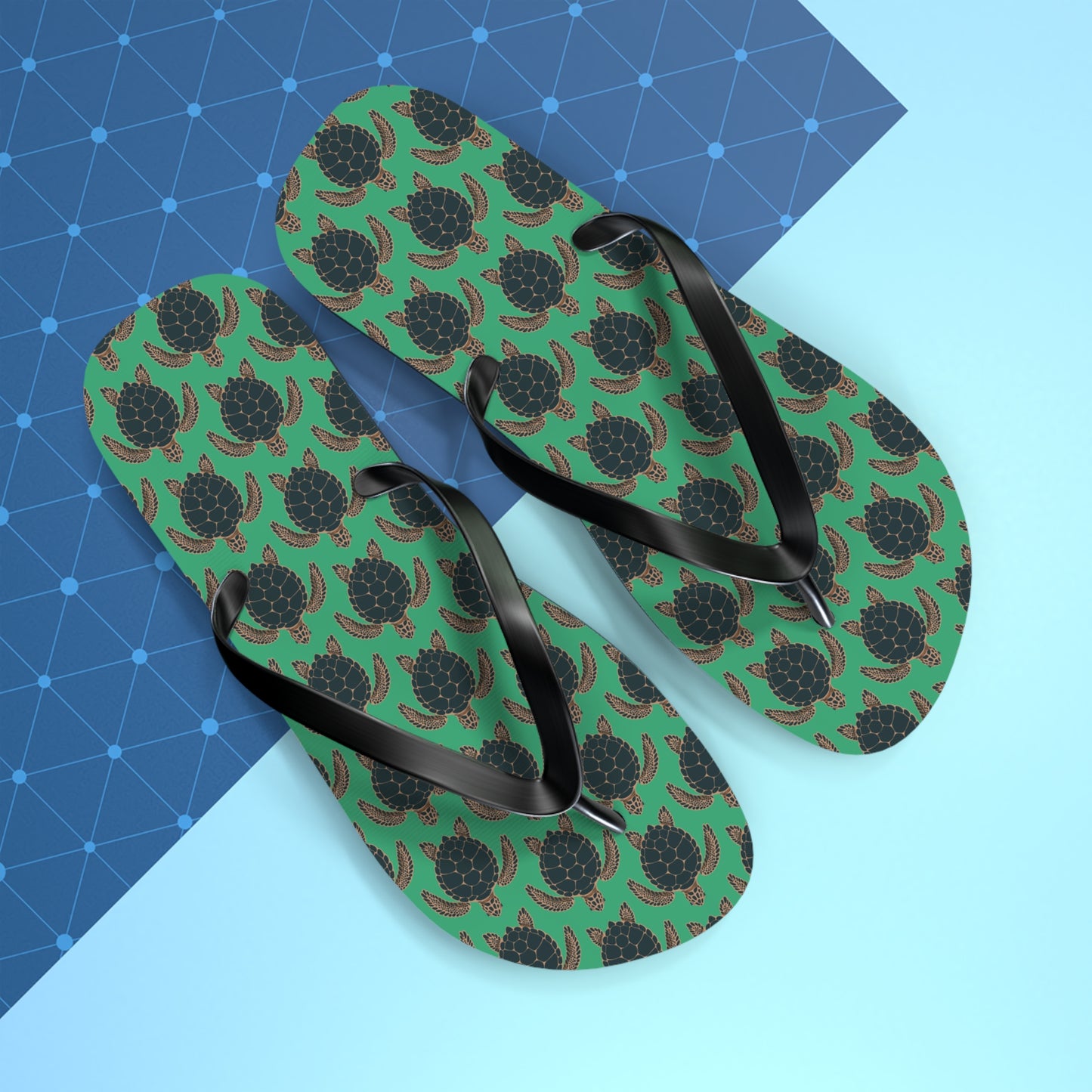 Sea Turtle Pattern Flip Flops | Tropical Green Turtles Beach Sandals, Summer Vacation Pool Attire Ocean Wildlife Nature Pattern