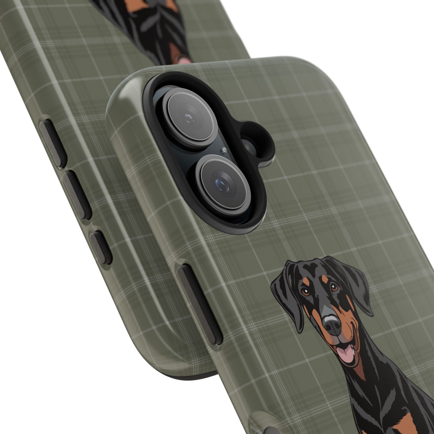 Doberman Pinscher Dog Phone Case, Tough Phone Cases Pet Dogs Green Plaid Pattern