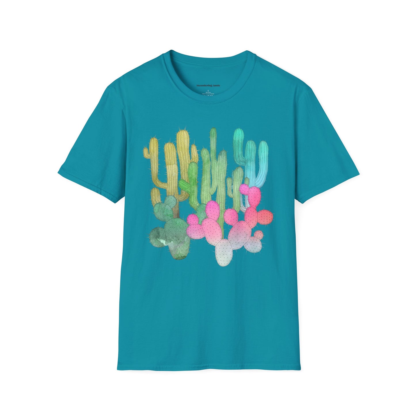 Cactus Garden Soft T-shirt Unisex Softstyle Tee Mens Womens Arizona Desert Shirt with Colorful Cacti Print