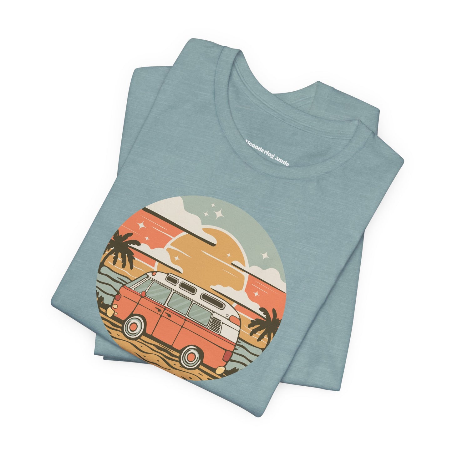 Vintage Surf Van T-Shirt | Retro Beach Sunset, Palm Trees, Camping Vanlife Tee California Travel