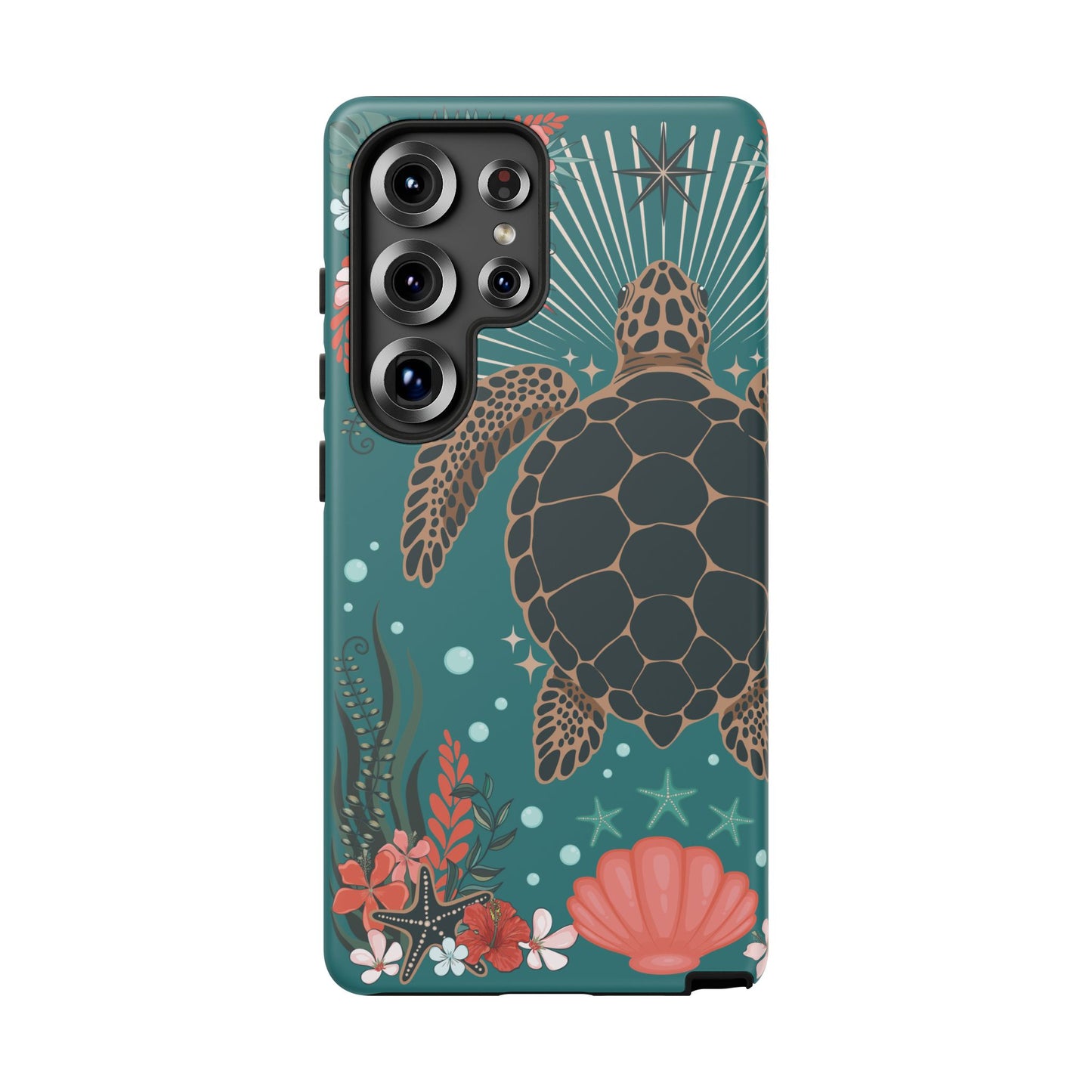 Sea Turtle Illustration Phone Case | Ocean Turtles Coral Floral Pattern Cell Phone Cases - Iphone, Google Pixel, Samsung - Matte Finish