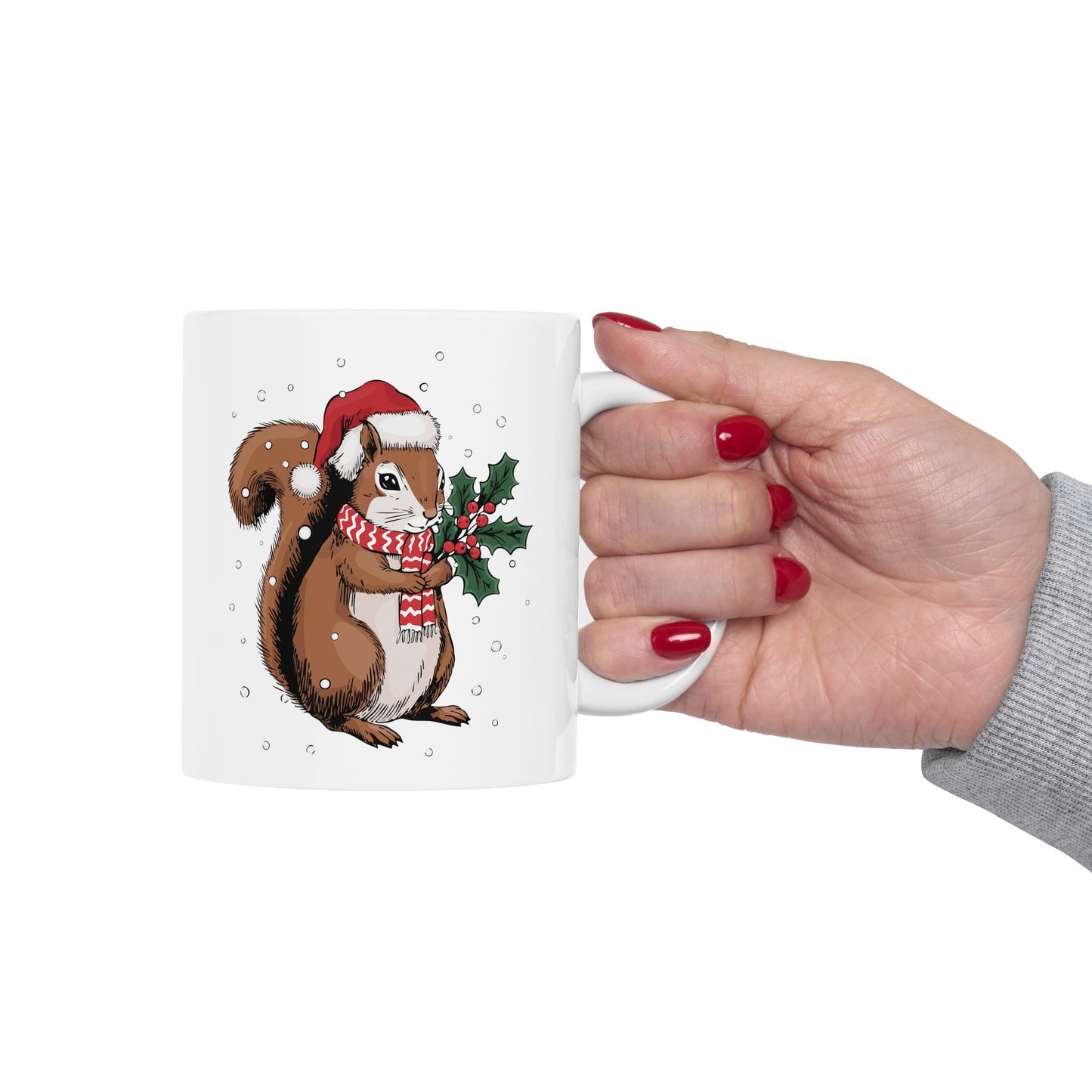 Christmas Squirrel Ceramic Mug, Festive Holiday Xmas Santa Squirrels Coffee Mug, Cute Snowy Winter Animal Tea Hot Chocolate Mug