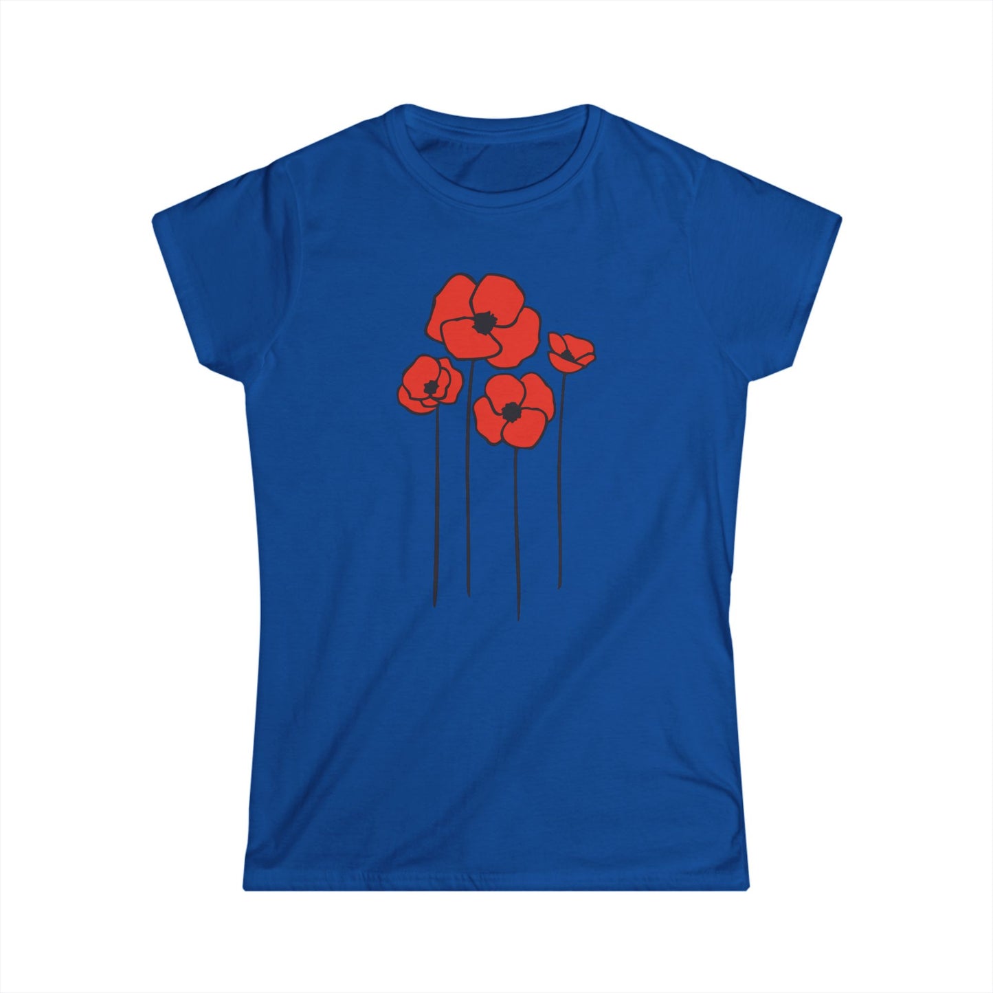 Poppies Floral Ladies Soft Cotton T-shirt Women's Tee with Cute Poppy Flower Design - Spring Garden Gifts for Her