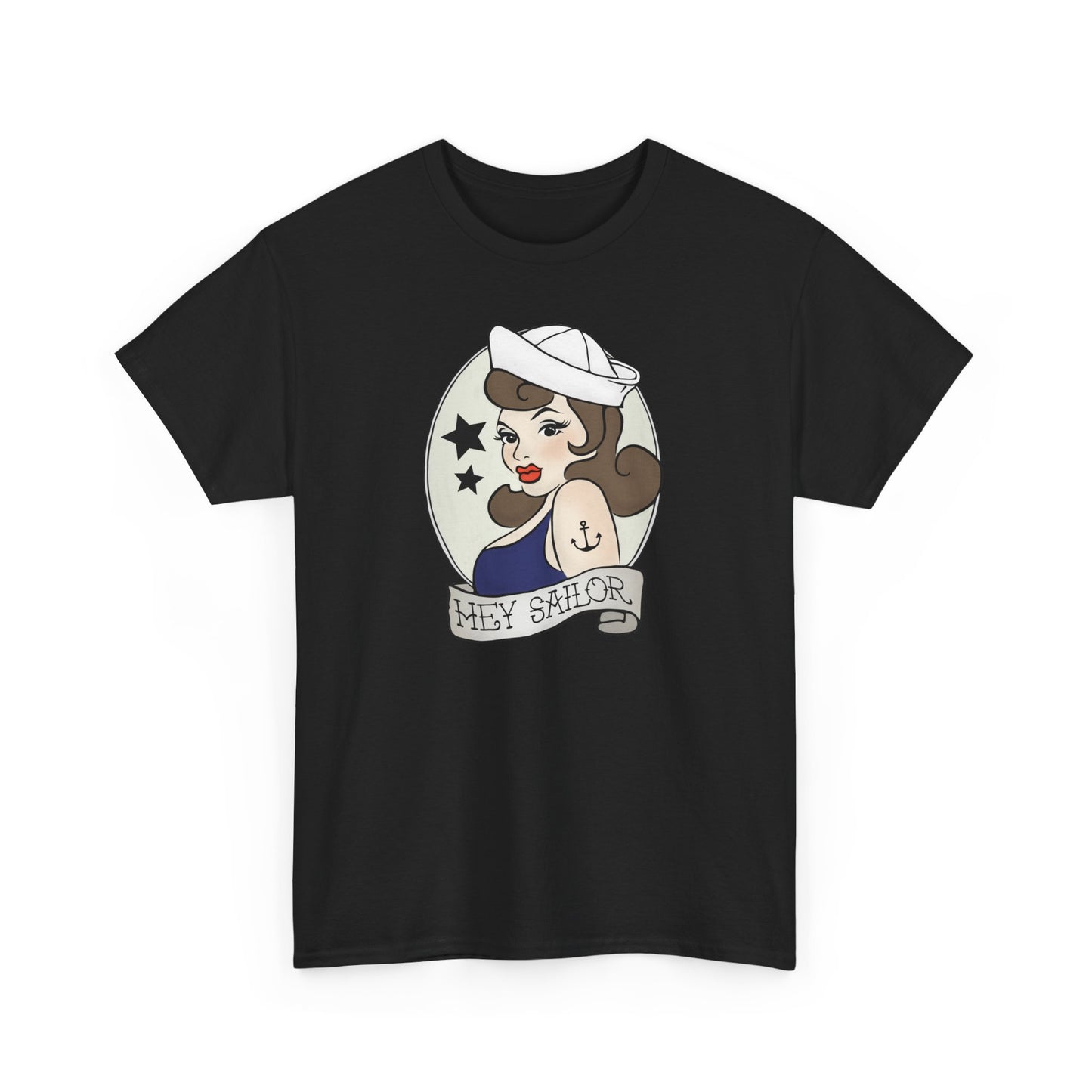 Hey Sailor Pinup Nautical Tattoo T-shirt Unisex Heavy Cotton Tee Mens Womens