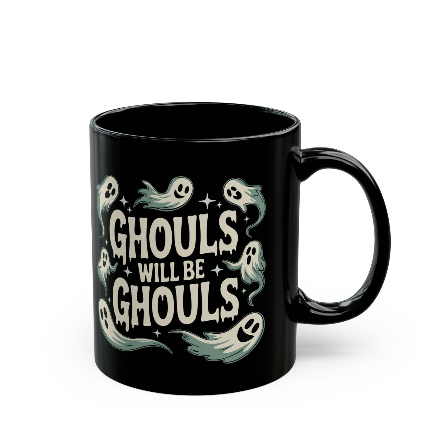 Ghouls Will Be Ghouls Coffee Mug, Halloween Black Ceramic Tea Cup, 11 Ounce Spooky Haunted Ghost Mugs, Cute Goth Fall Drinkware