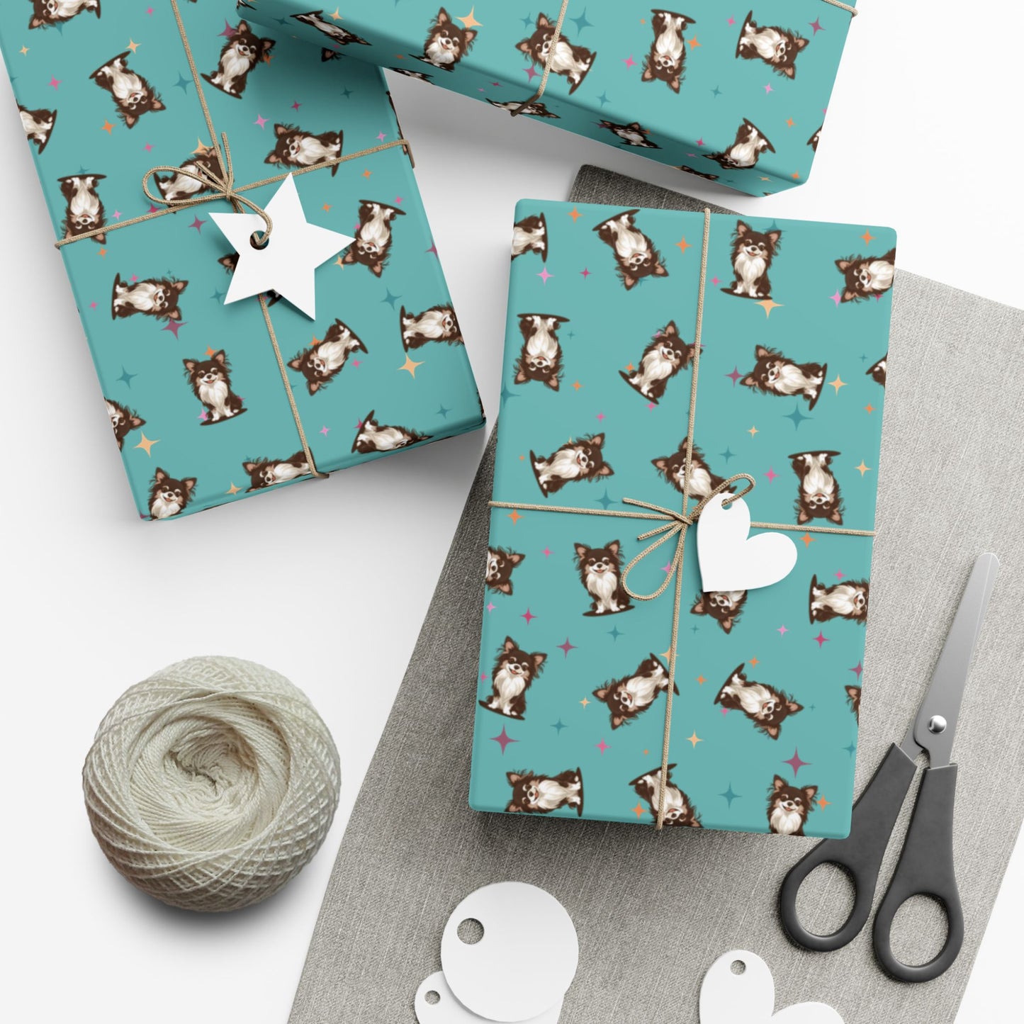 Long Haired Chihuahua Dog Wrapping Paper, Dogs Print, Cheery Pet Gift Wrap Puppy, Birthday Anniversary Holiday