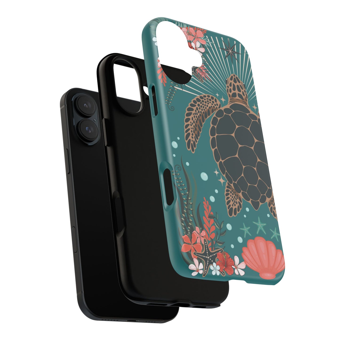 Sea Turtle Illustration Phone Case | Ocean Turtles Coral Floral Pattern Cell Phone Cases - Iphone, Google Pixel, Samsung - Matte Finish