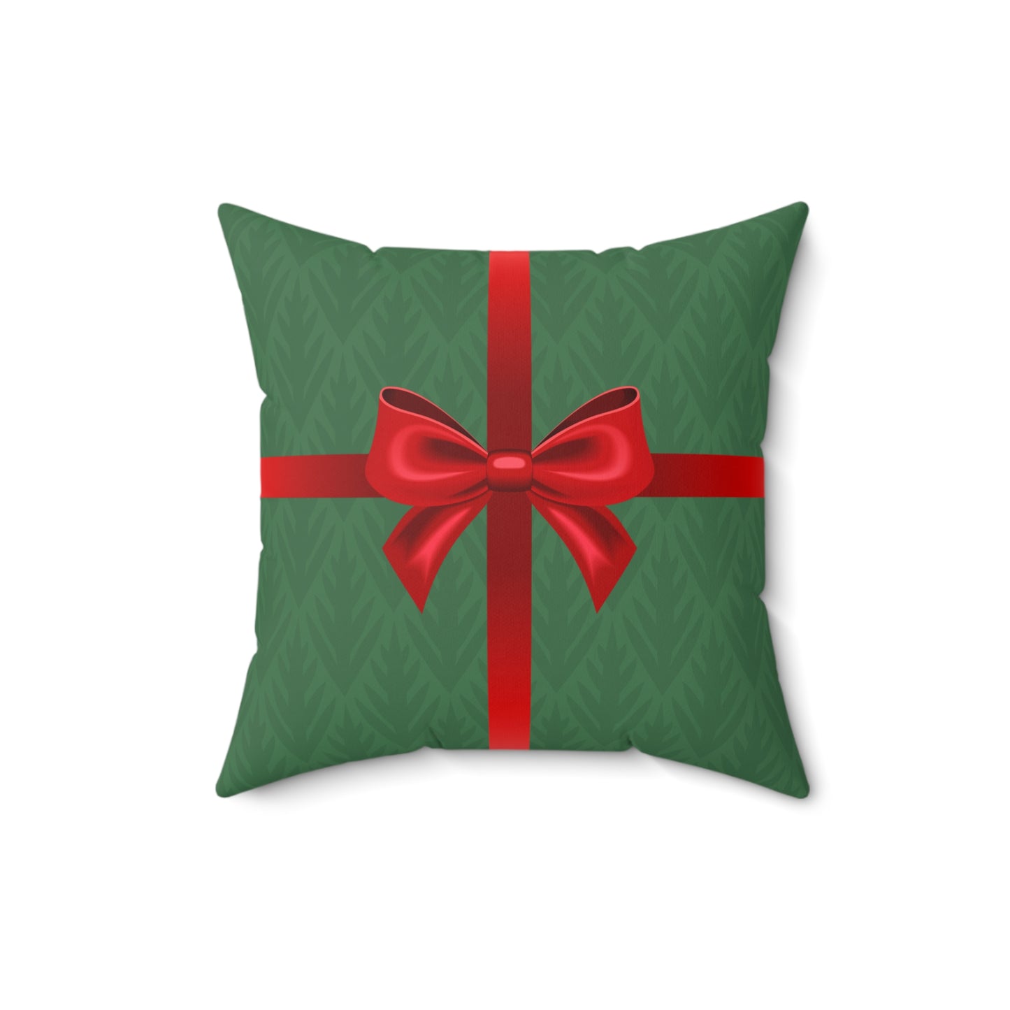 Holiday Gift Throw Pillow, Red Bow on Green Pattern Wrapped Present Pillows, Traditional Christmas Home Decor Xmas Decorations