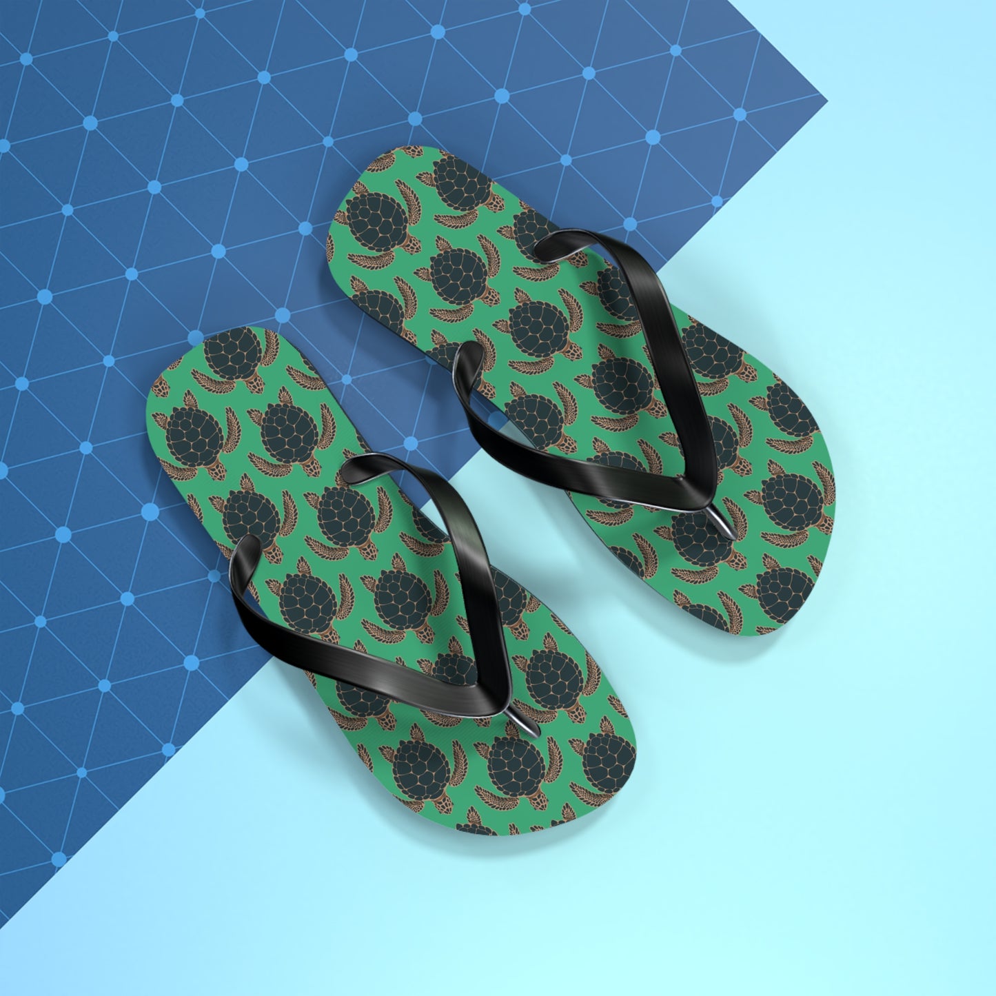 Sea Turtle Pattern Flip Flops | Tropical Green Turtles Beach Sandals, Summer Vacation Pool Attire Ocean Wildlife Nature Pattern