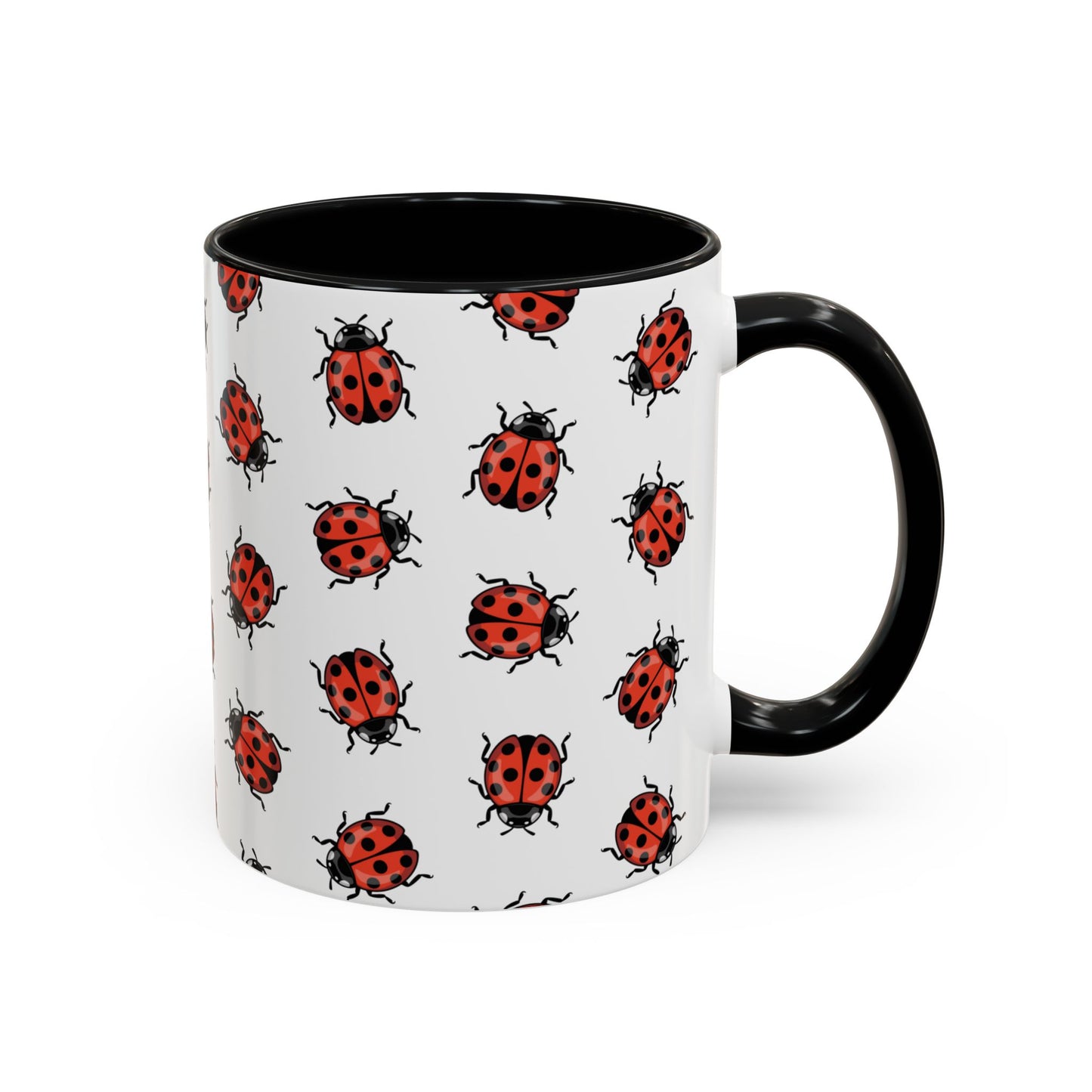 Ladybug Pattern Coffee Mug | Red Lady Bug Ceramic Accent Coffee Mugs Insect Pattern Print