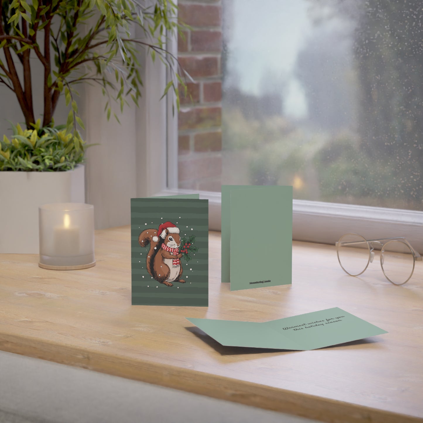 Christmas Squirrel Greeting Cards, Holiday Card 10, 30, 50 Pack + Envelopes Cute Winter Squirrels Artwork