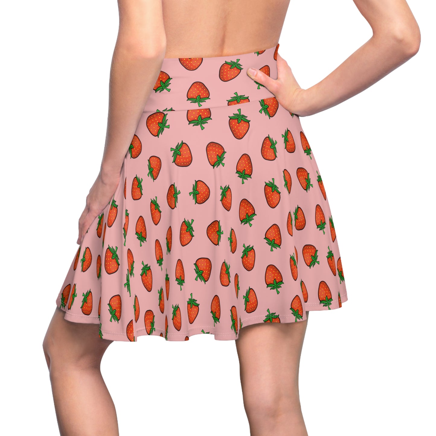 Strawberry Pattern Skater Skirt, Pink Fruit Strawberries Print, Ladies Berry Women's Skirts. Fun Summer Outfits
