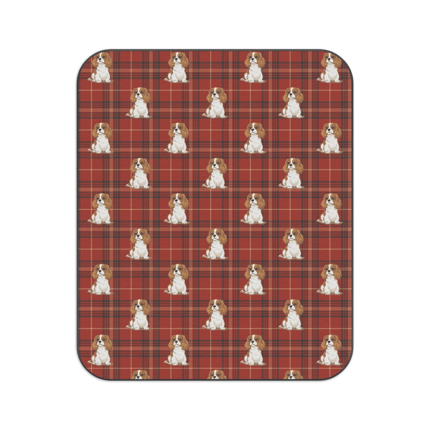 Blenheim Cavalier King Charles Spaniel Dogs Plaid Picnic Blanket | Red Tartan Dog Pattern Blankets