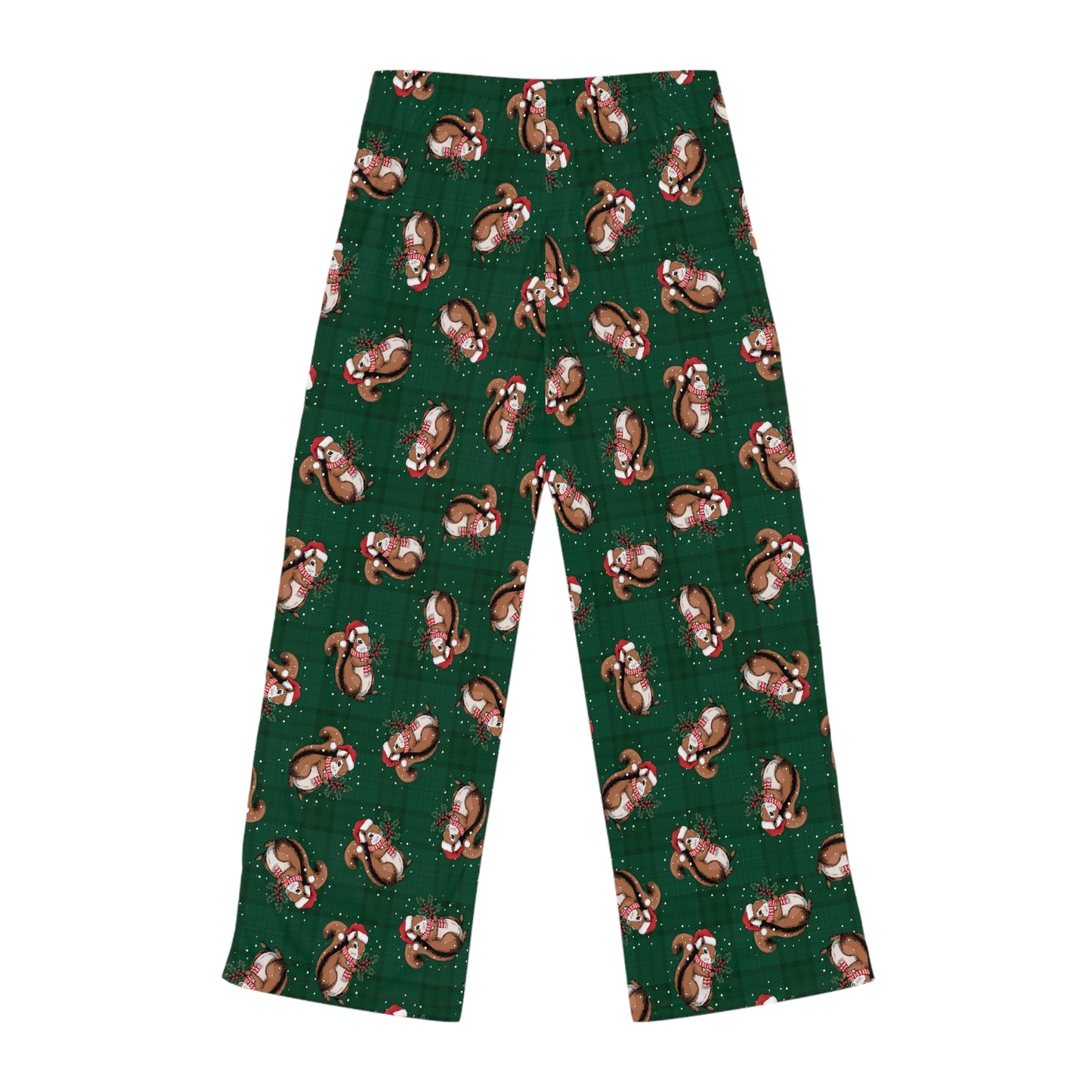 Christmas Squirrels Women's Christmas Pajama Pants, Santa Squirrel Plaid PJ Bottoms, Cozy Winter Loungewear, Matching Holiday Sleepwear