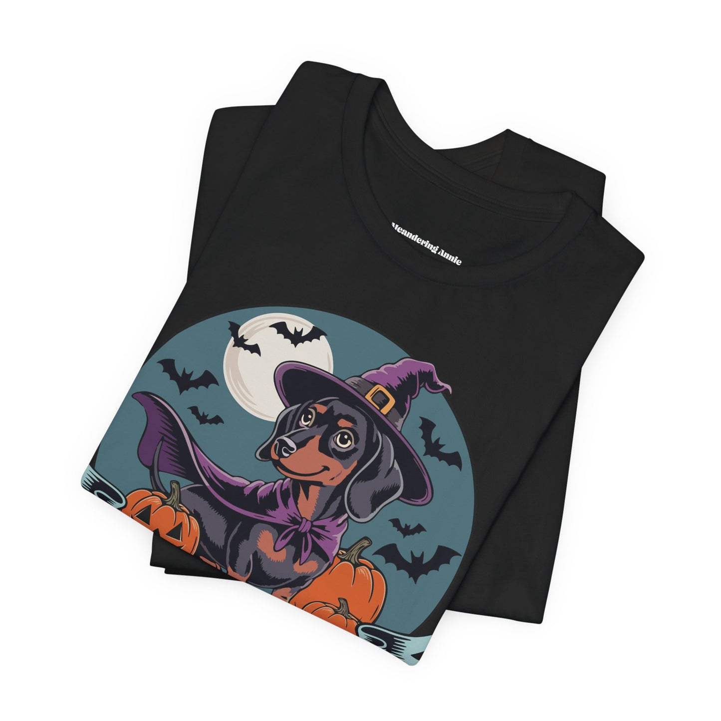 Spooky Dachshund Halloween T-shirt, Happy Halloweenie Unisex Tee, Witchy Weiner Long Dog, Pumpkins Bats, Fall Holiday Shirts