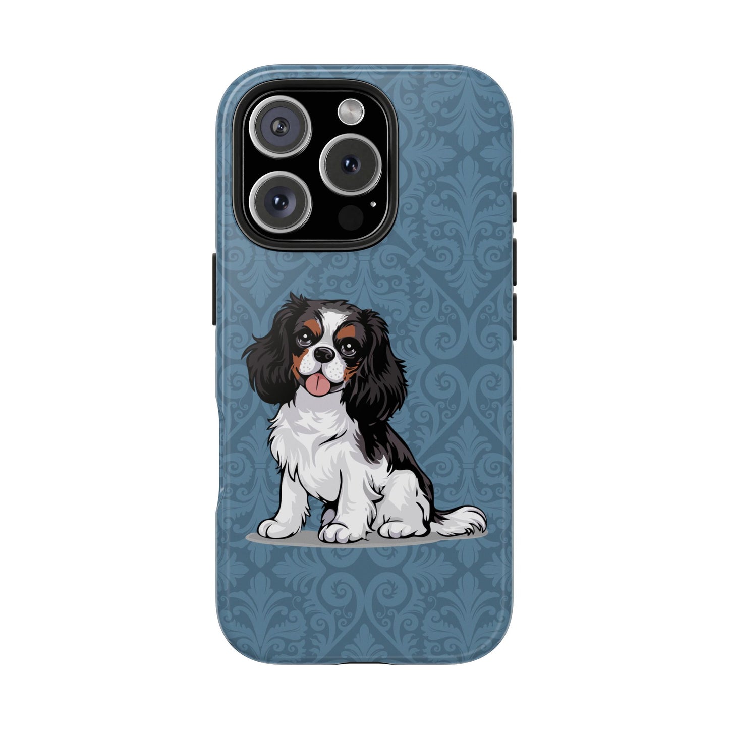 Tricolor Cavalier King Charles Spaniel Dog Phone Case, Tough Phone Cases Pet Dogs Blue Pattern
