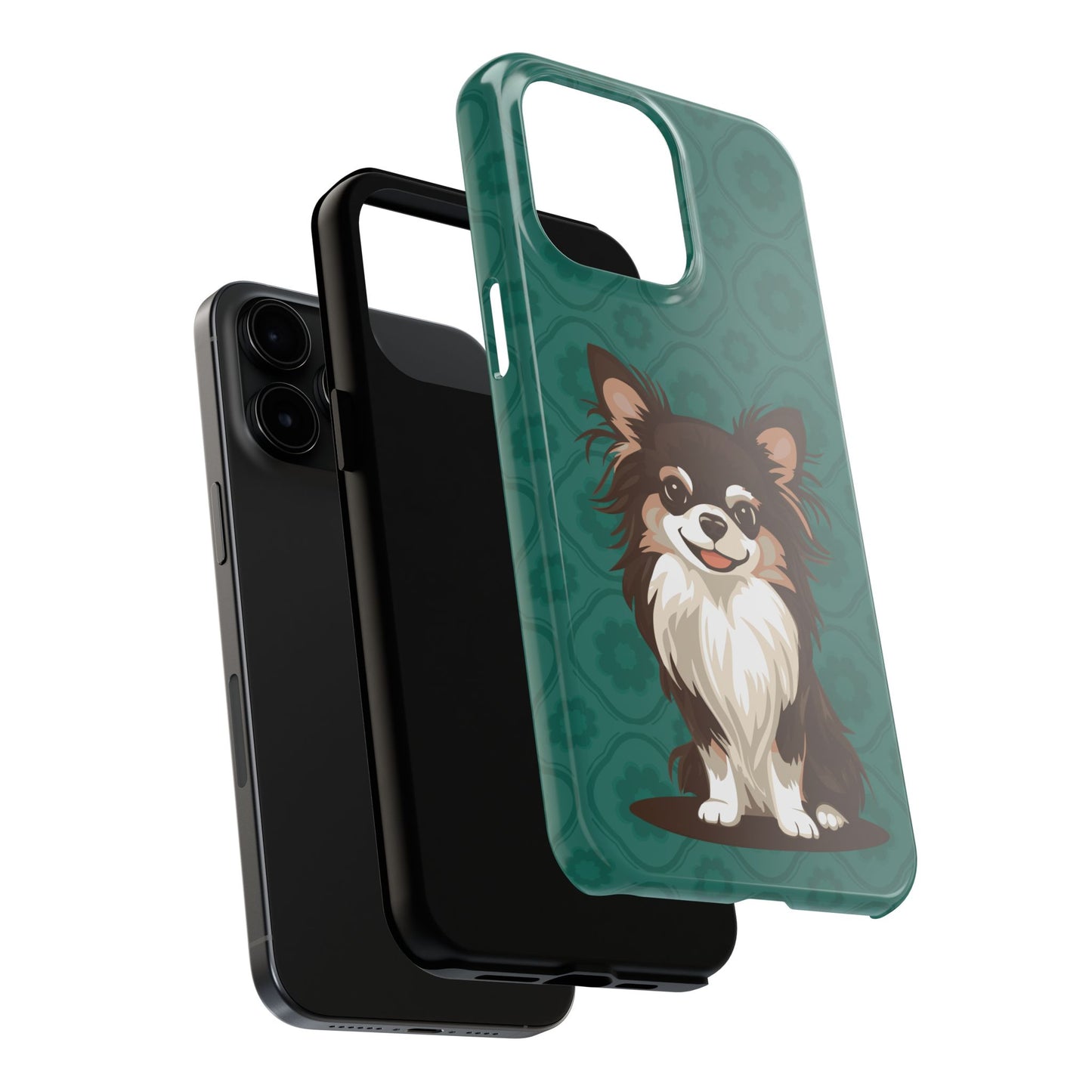 Long Haired Chihuahua Dog Phone Case, Tough Phone Cases Pet Dogs Teal Pattern