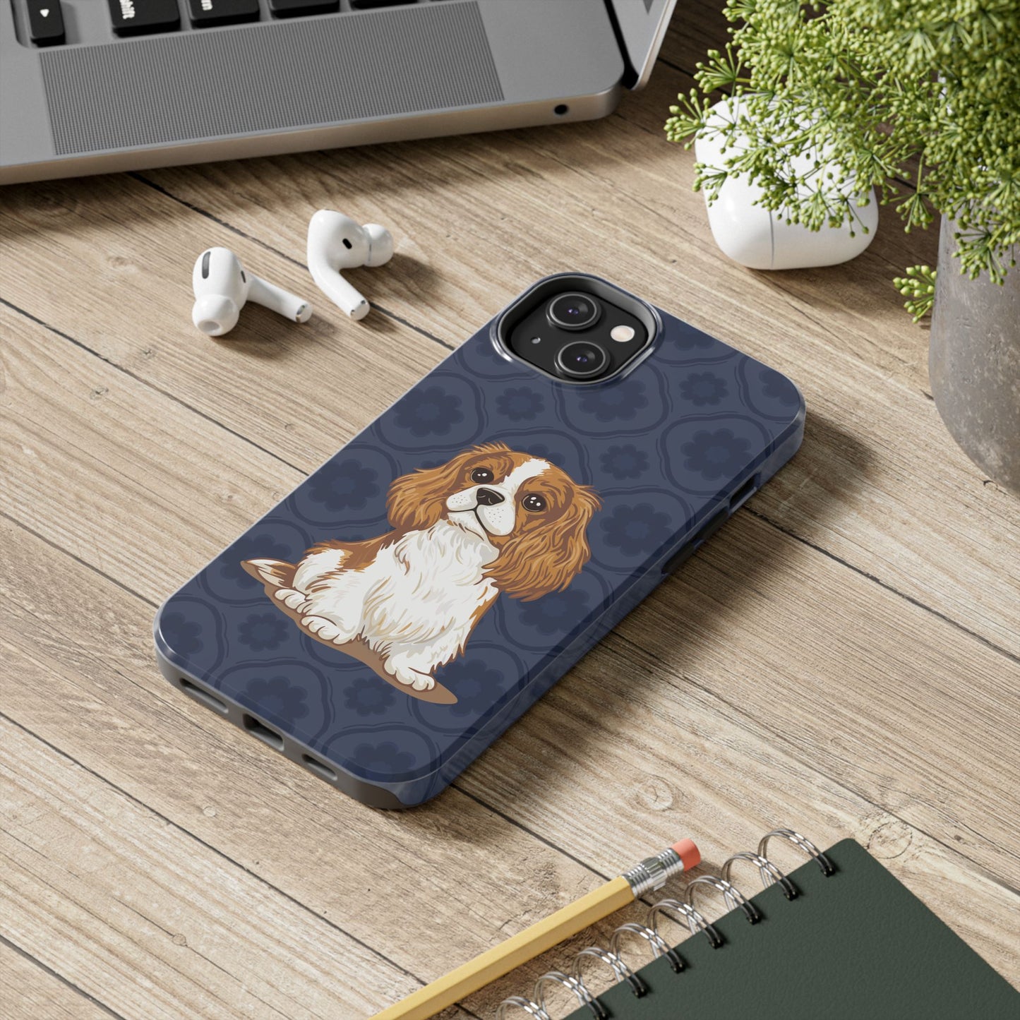 Cavalier King Charles Spaniel Dog Phone Case, Tough Phone Cases Pet Dogs Blue Pattern