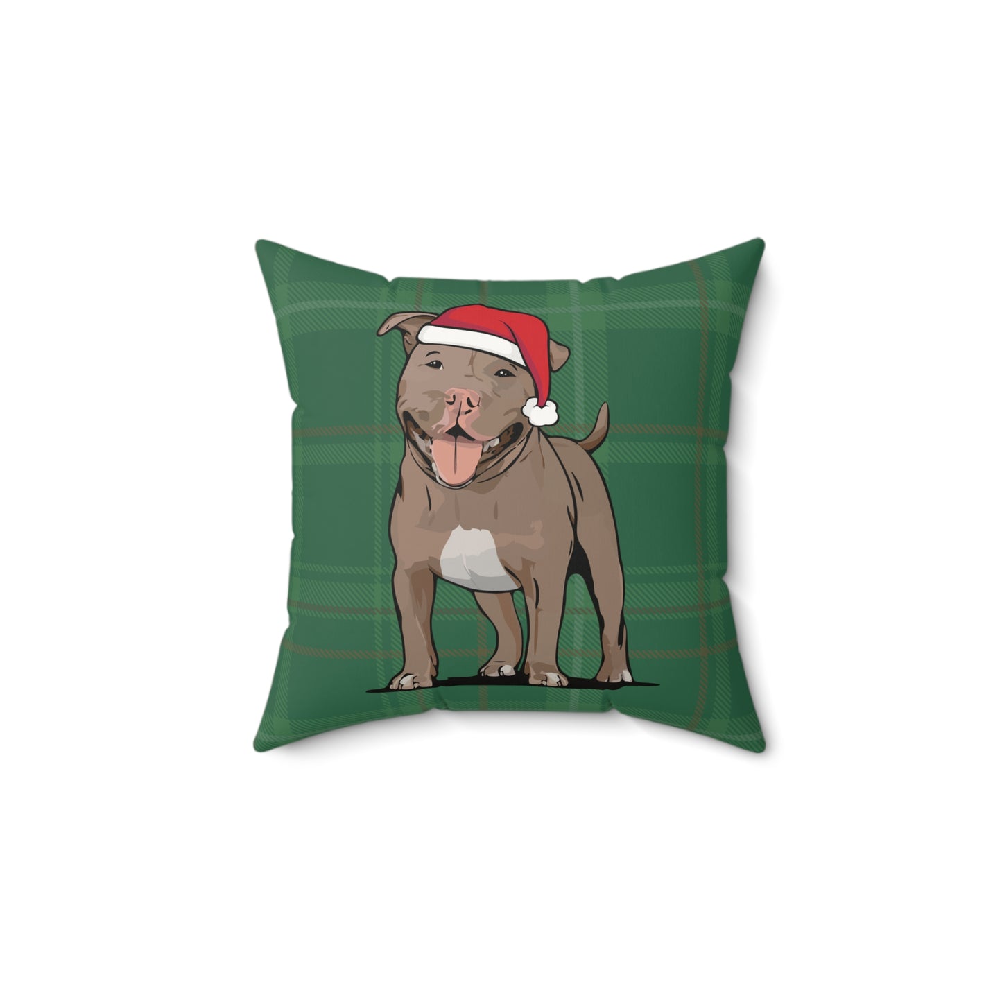 Christmas Pit Bull Dogs Throw Pillow, Brown Pitbull Terrier Dog Holiday Home Decor, Green Faux Suede Plaid Cushion Pillows, Xmas Decorations