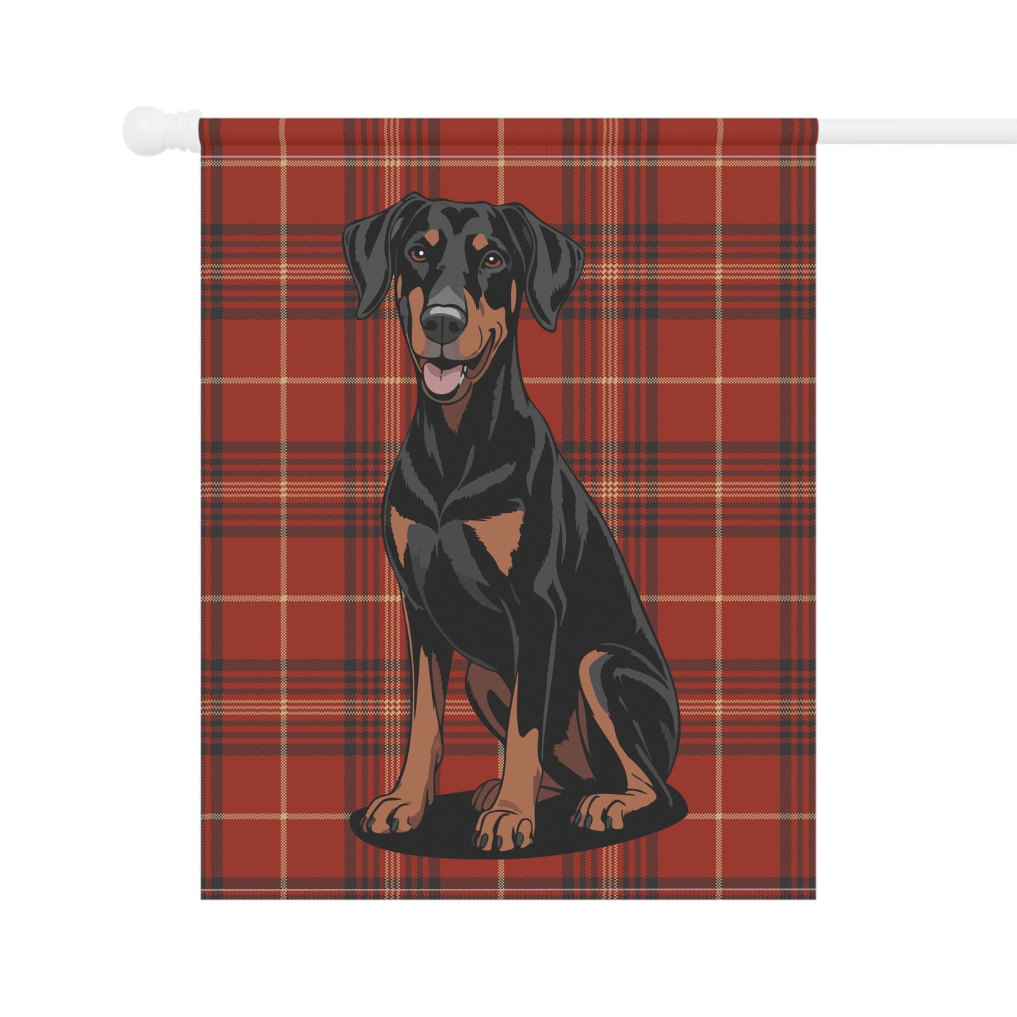 Doberman Pinscher Red Plaid Outdoor Garden Flag, Christmas Holiday Yard Decorations