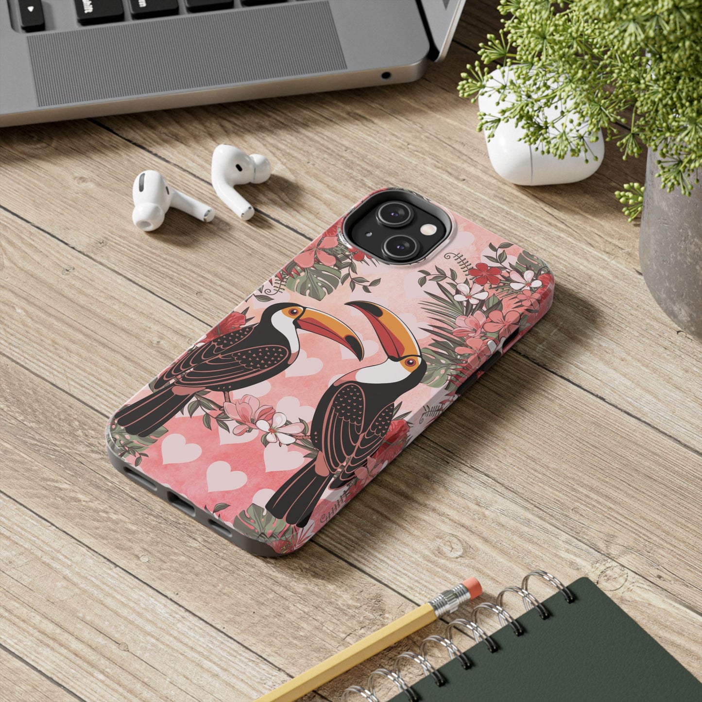Toucan Tropical Love Birds Phone Case | Tropic Toucans Floral Hearts Art Cell Phone Cases