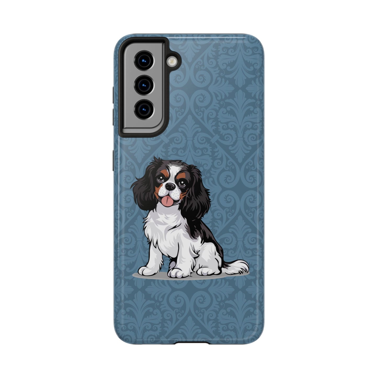 Tricolor Cavalier King Charles Spaniel Dog Phone Case, Tough Phone Cases Pet Dogs Blue Pattern