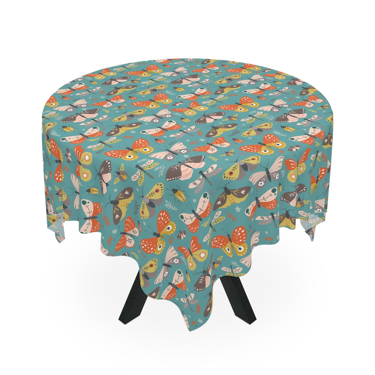 Flutter Frolic Moth, Butterfly, Dragonfly Bug Print Tablecloth - 55x55" Square Fabric Table Cloth with Cute Insect Pattern