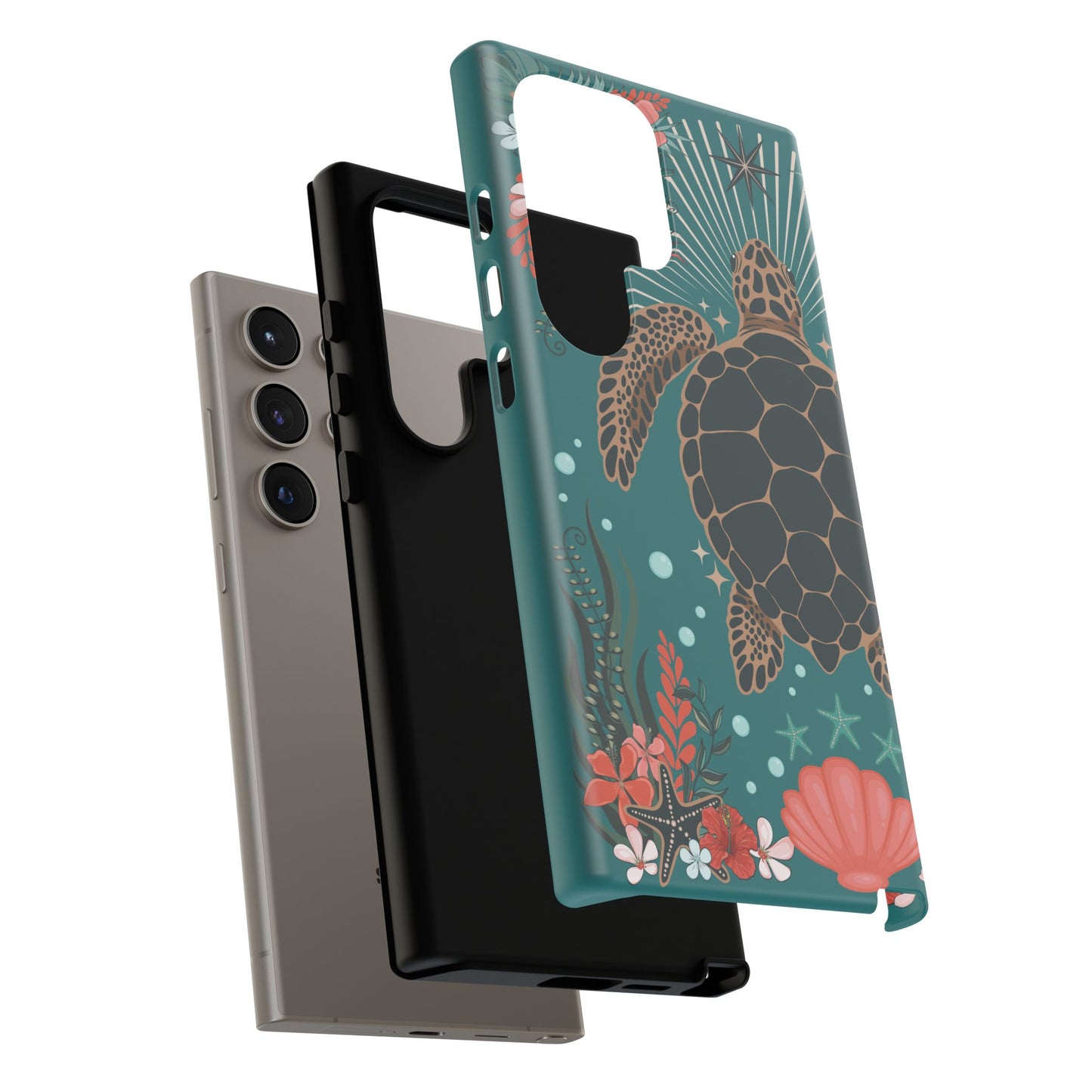 Sea Turtle Illustration Phone Case | Ocean Turtles Coral Floral Pattern Cell Phone Cases - Iphone, Google Pixel, Samsung - Matte Finish